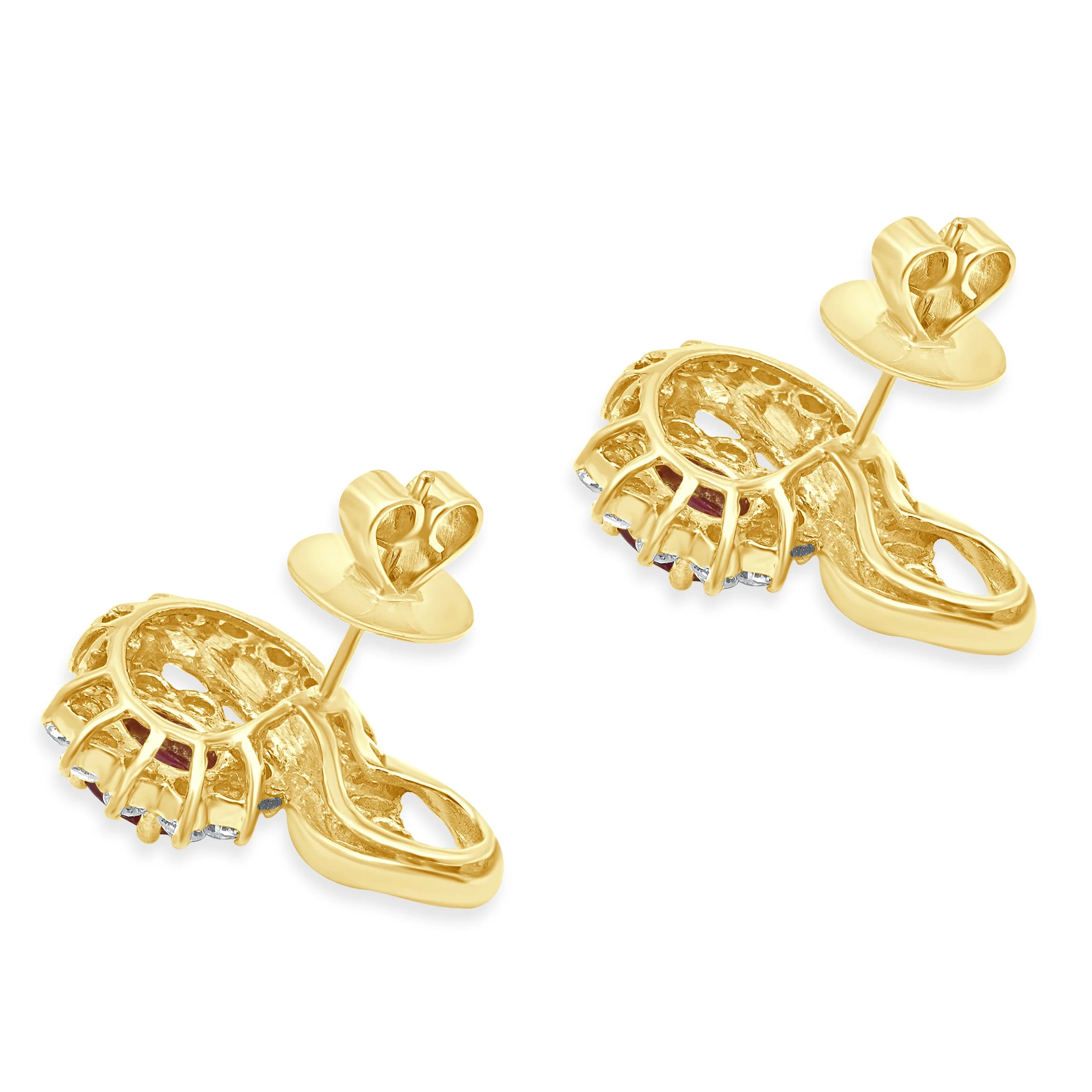 18 Karat Yellow Gold Diamond and Ruby Swirl Earrings - Image 4