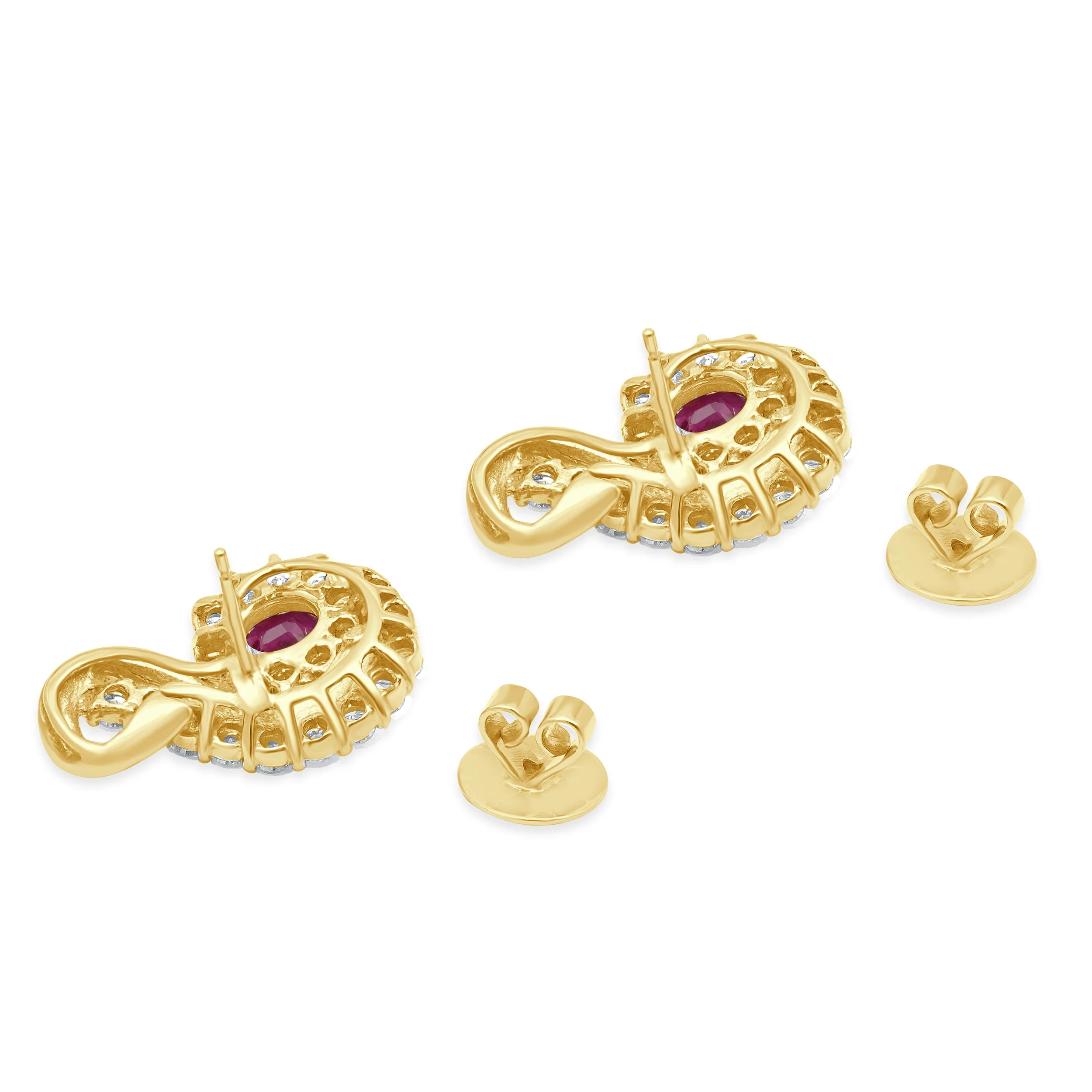 18 Karat Yellow Gold Diamond and Ruby Swirl Earrings - Image 5