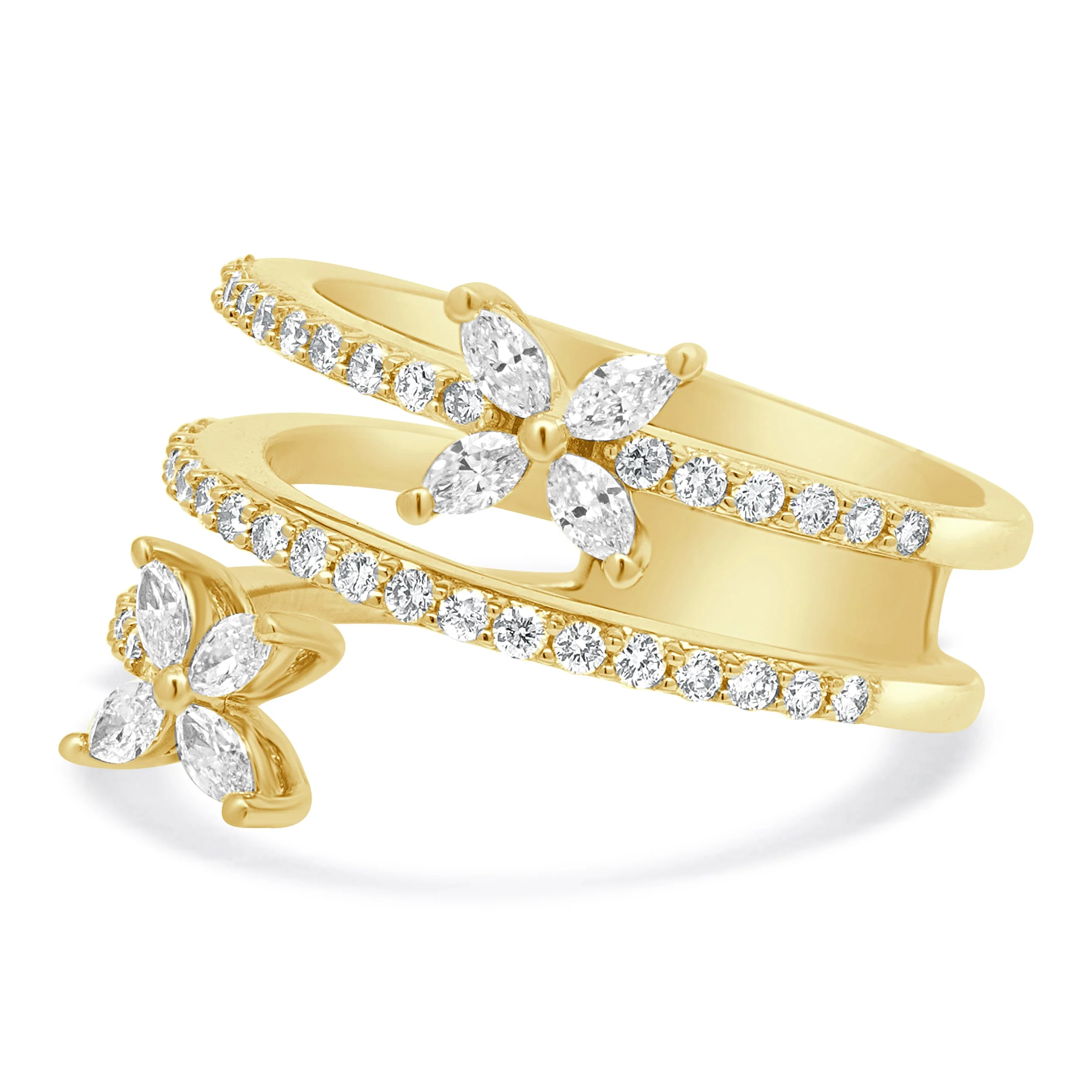 18 Karat Yellow Gold Diamond Bypass Flower Ring - Image 2