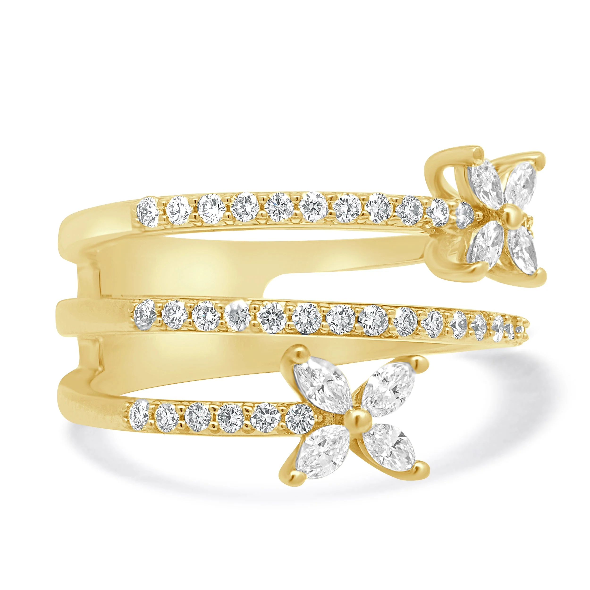 18 Karat Yellow Gold Diamond Bypass Flower Ring - Image 3