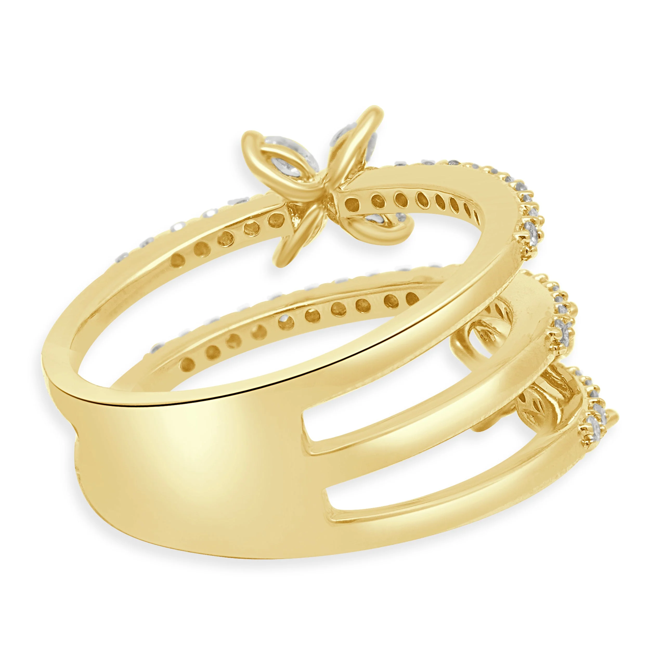 18 Karat Yellow Gold Diamond Bypass Flower Ring - Image 4