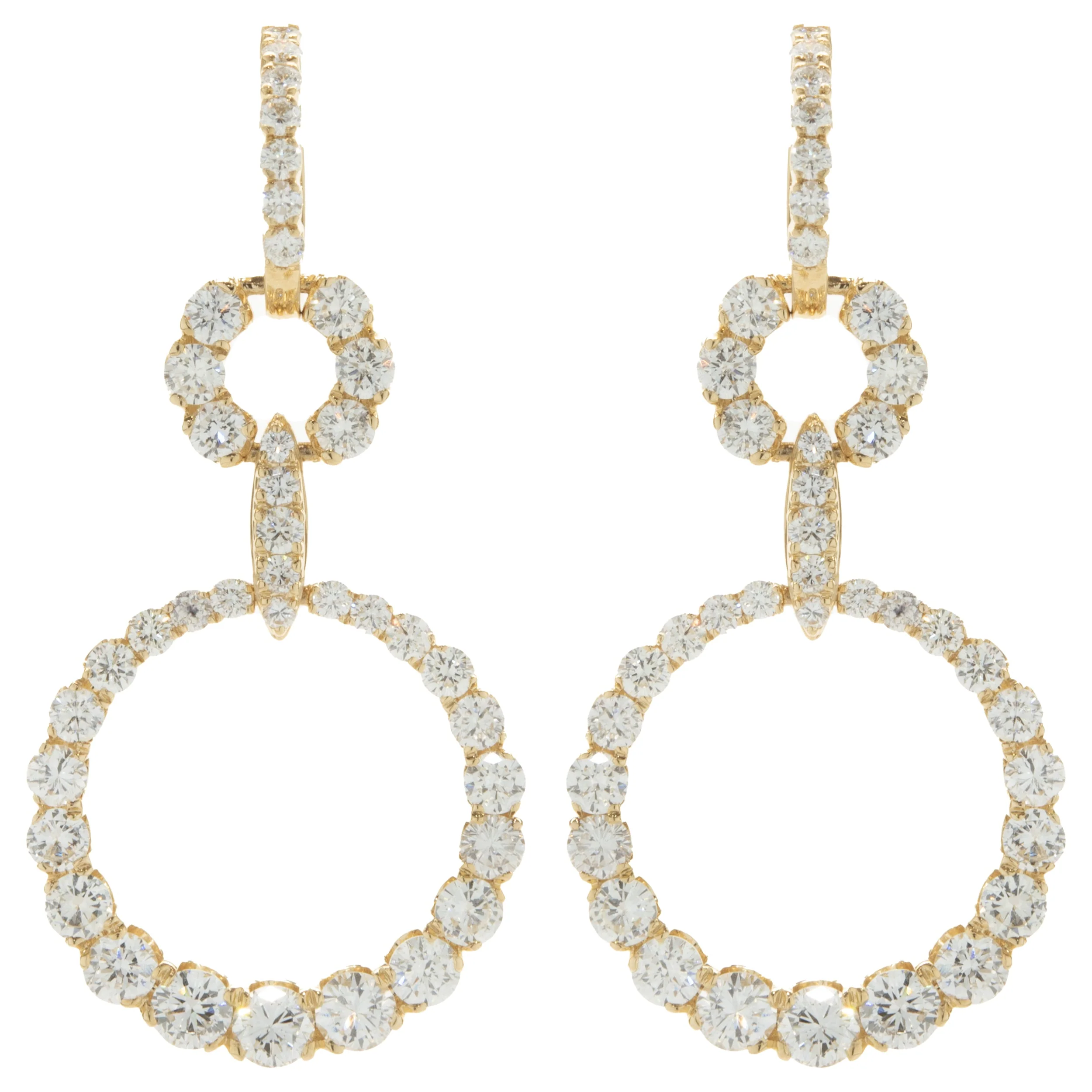 18 Karat Yellow Gold Diamond Circle Drop Earrings