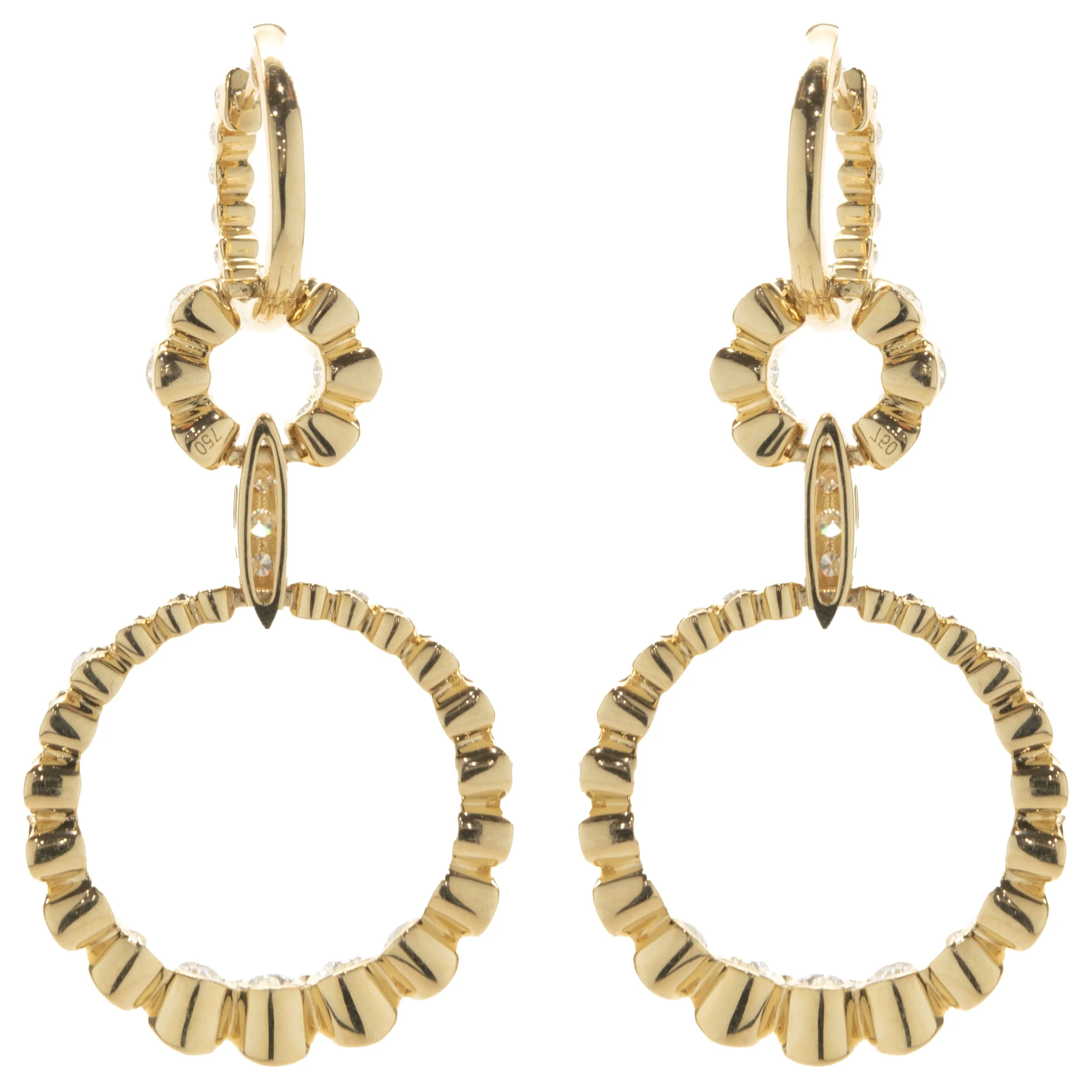 18 Karat Yellow Gold Diamond Circle Drop Earrings - Image 2