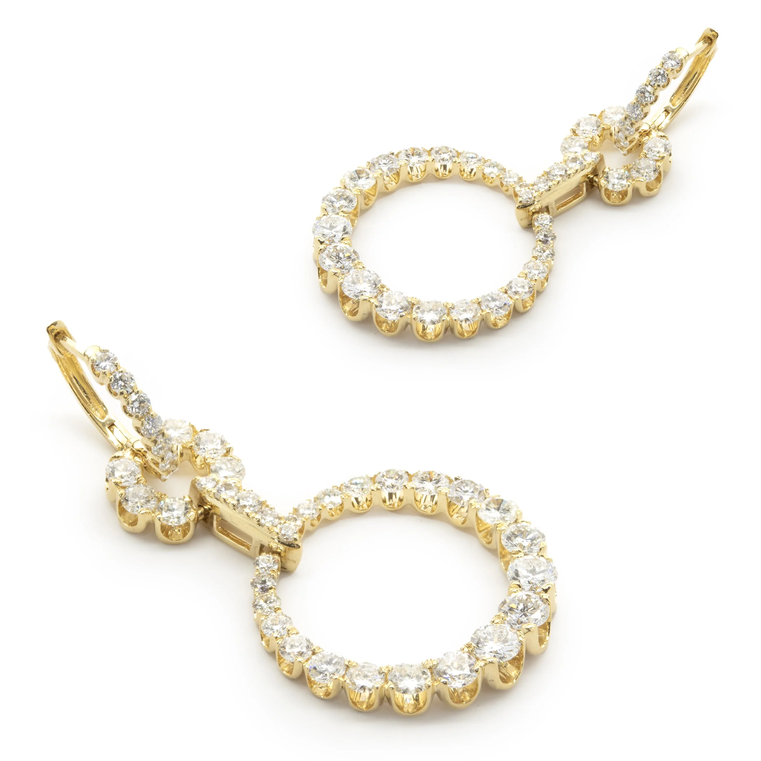 18 Karat Yellow Gold Diamond Circle Drop Earrings - Image 3