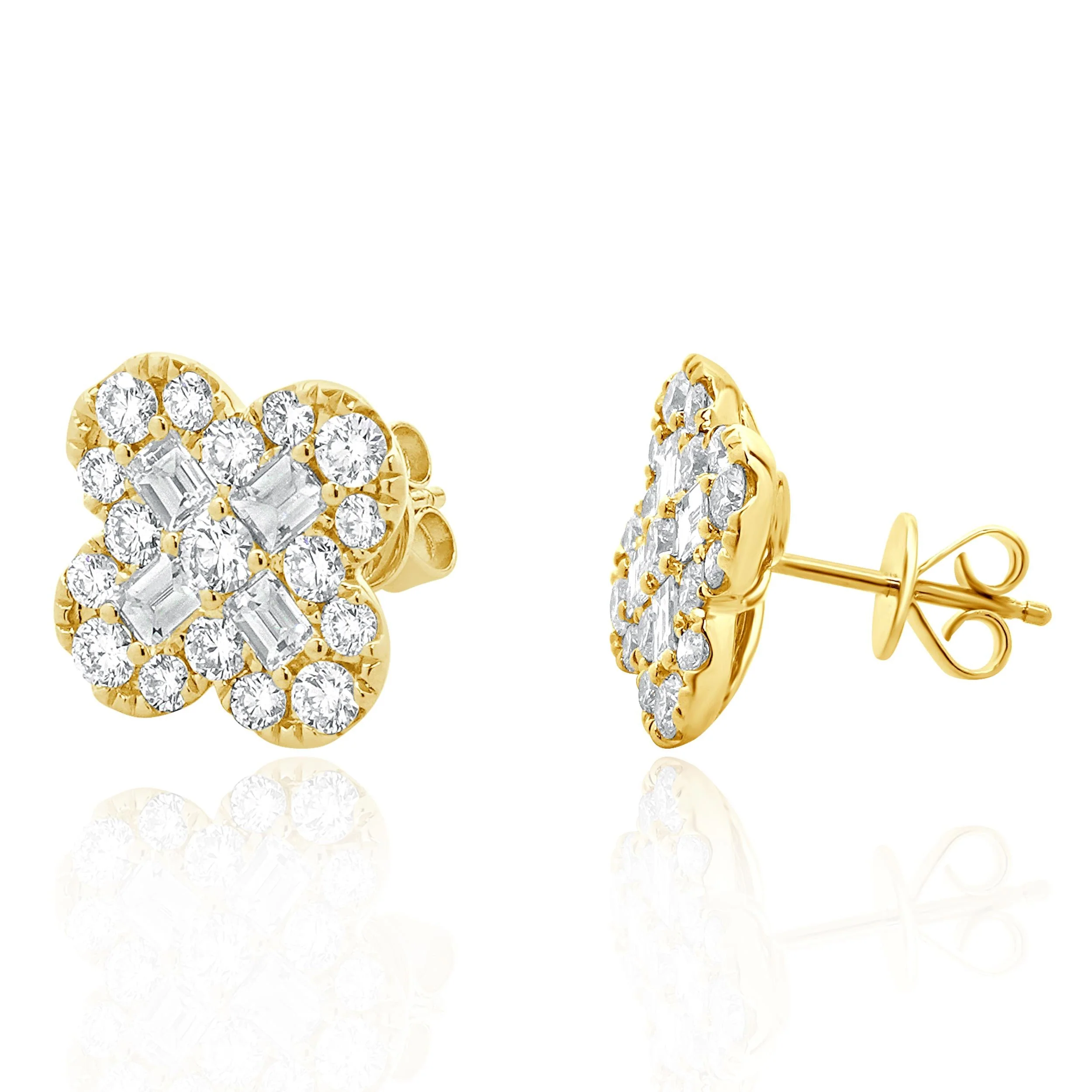 18 Karat Yellow Gold Diamond Clover Stud Earrings - Image 2