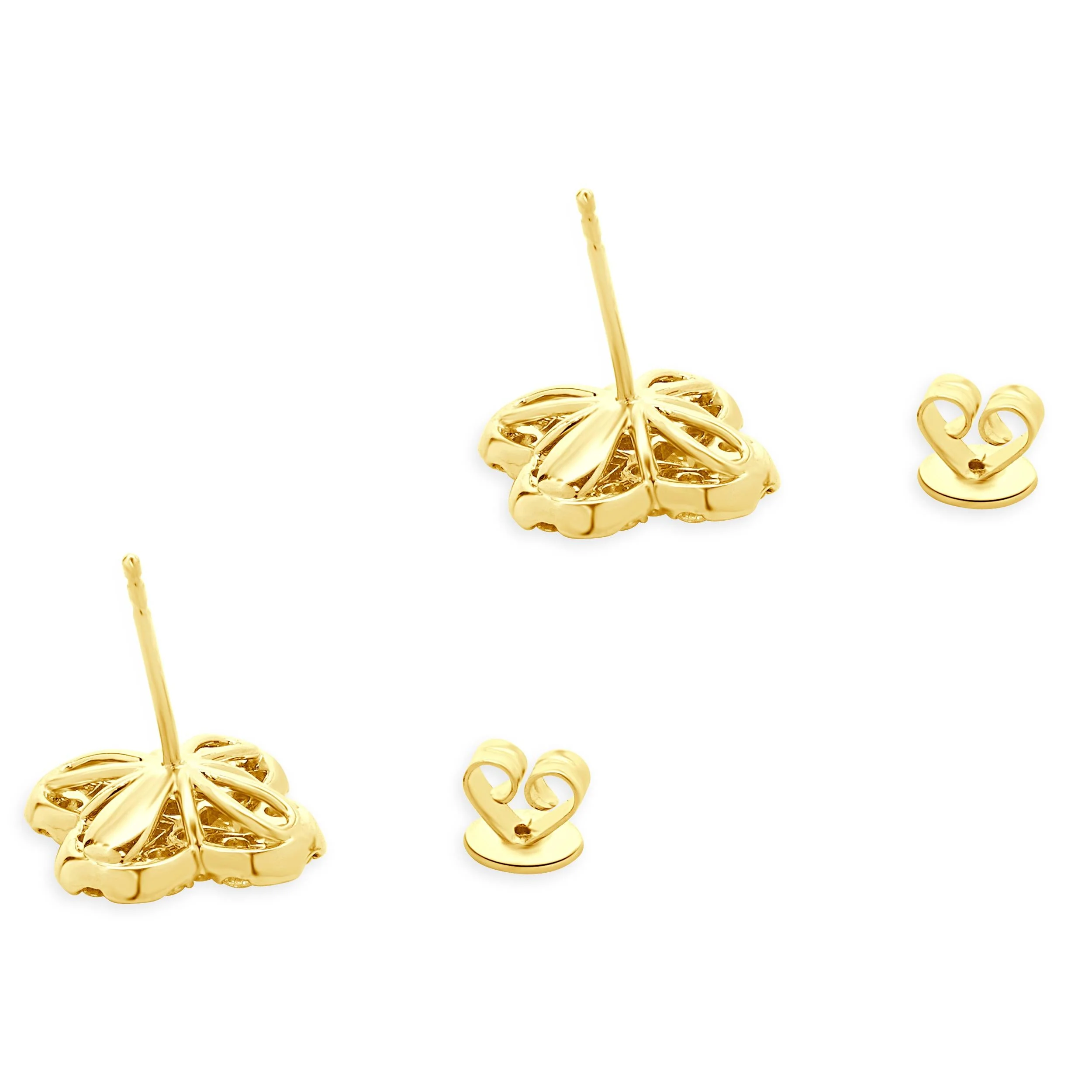 18 Karat Yellow Gold Diamond Clover Stud Earrings - Image 3