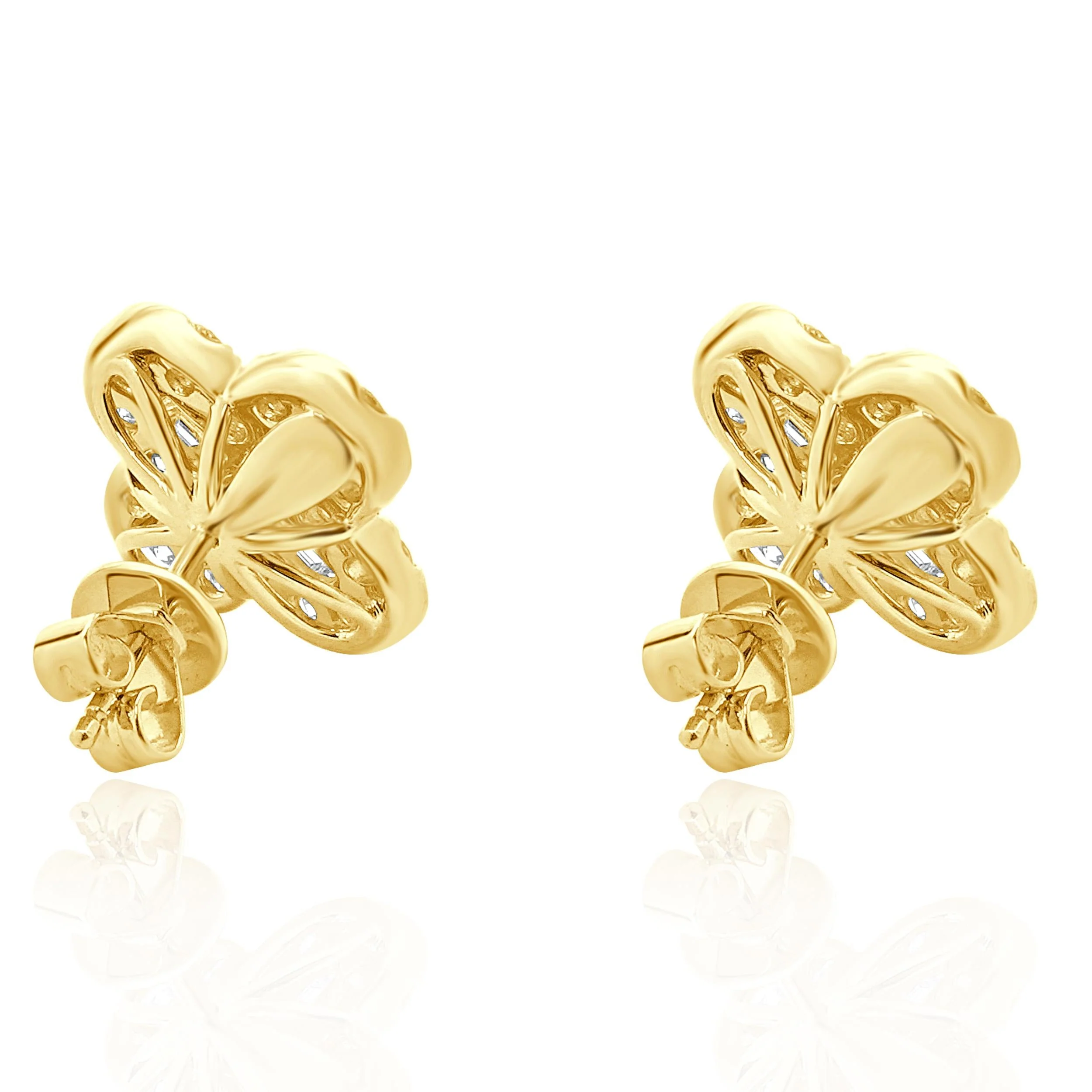 18 Karat Yellow Gold Diamond Clover Stud Earrings - Image 4