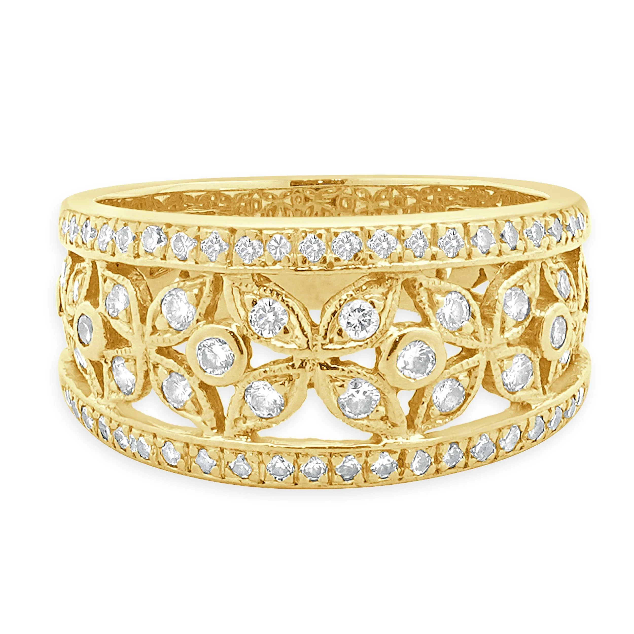 18 Karat Yellow Gold Diamond Flower Ring