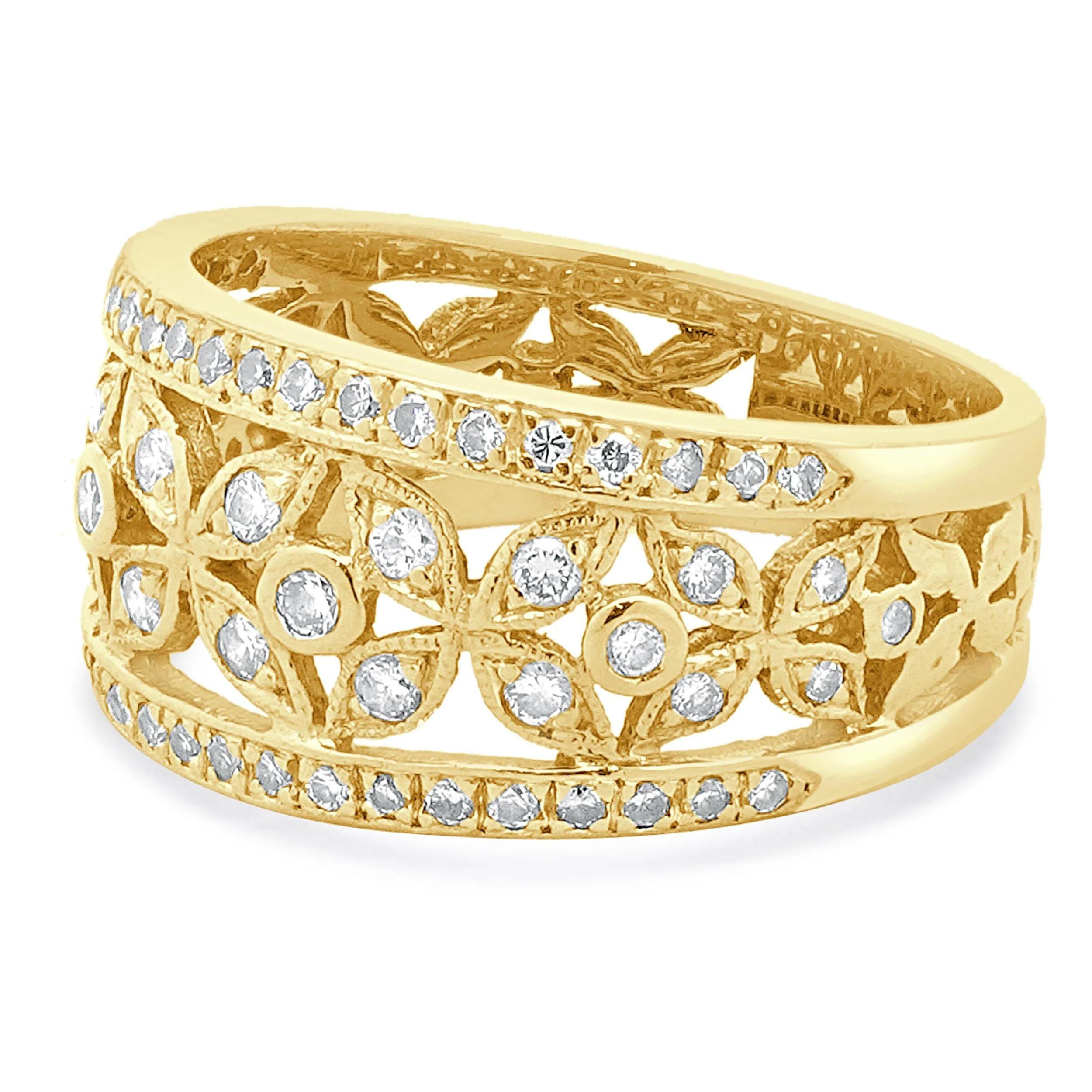 18 Karat Yellow Gold Diamond Flower Ring - Image 2
