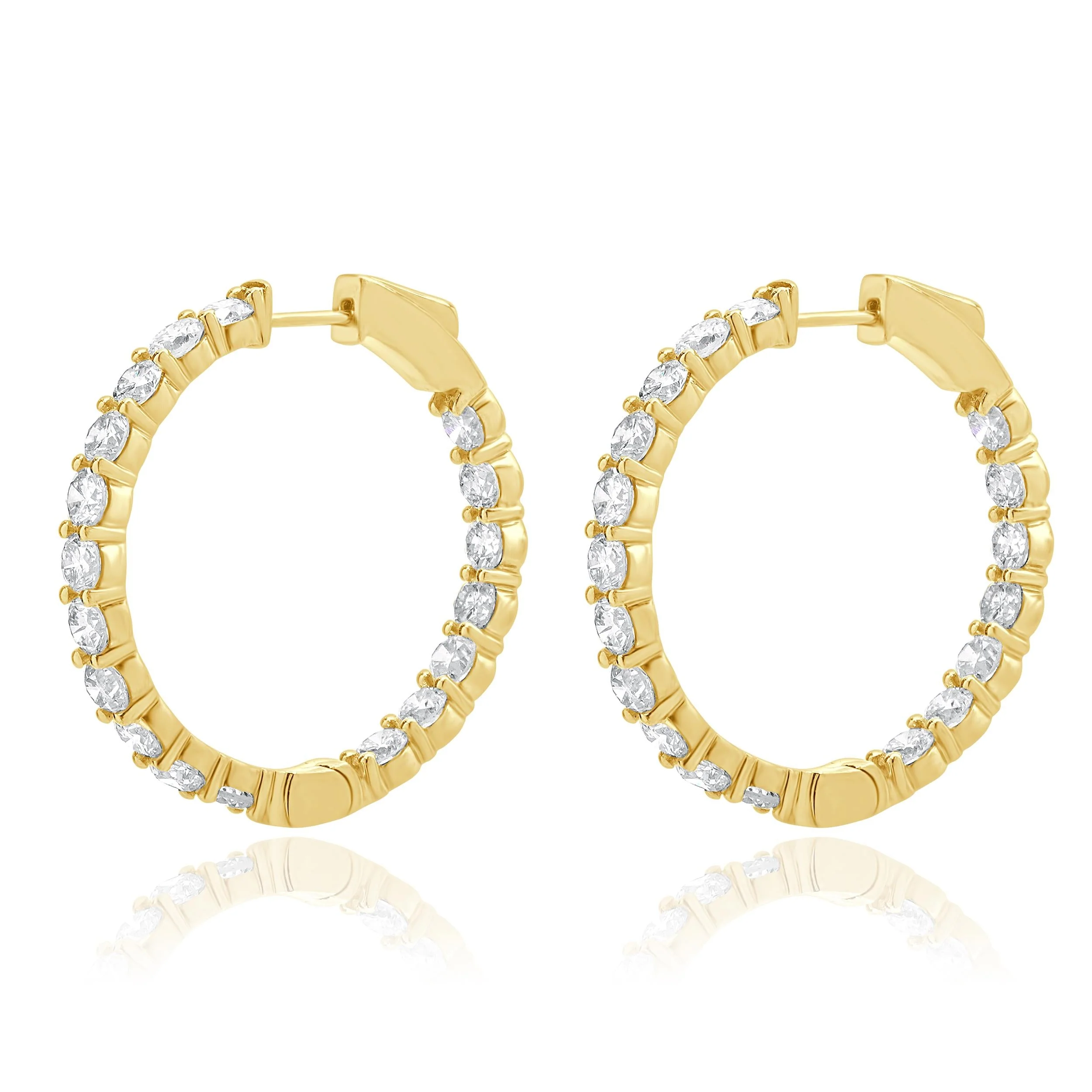 18 Karat Yellow Gold Diamond Inside Outside Hoop Earrings - Image 2