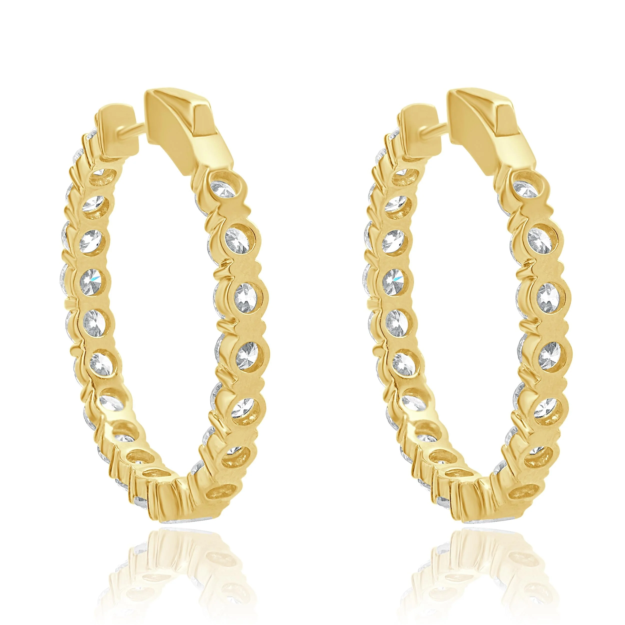 18 Karat Yellow Gold Diamond Inside Outside Hoop Earrings - Image 3