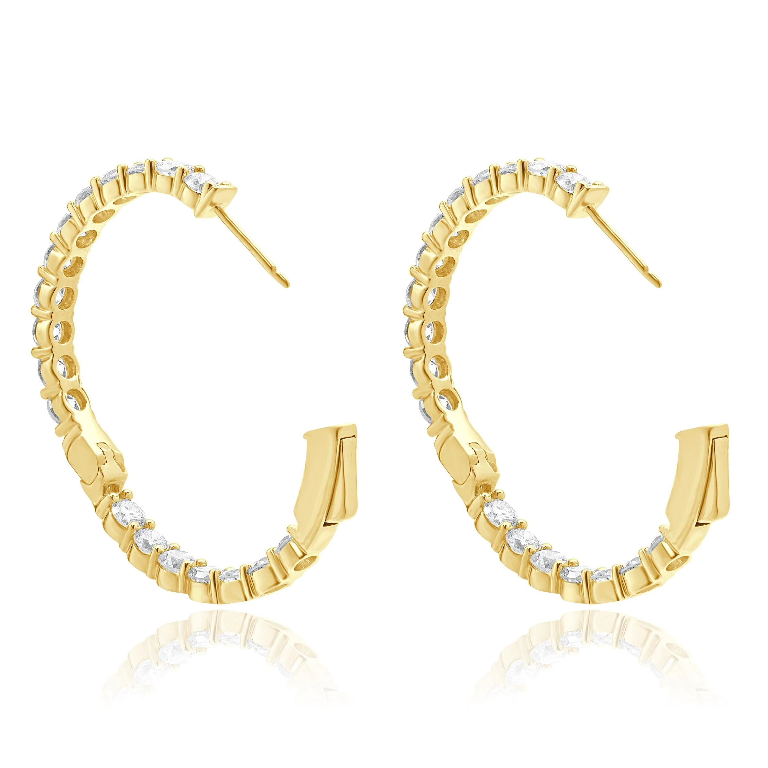 18 Karat Yellow Gold Diamond Inside Outside Hoop Earrings - Image 4