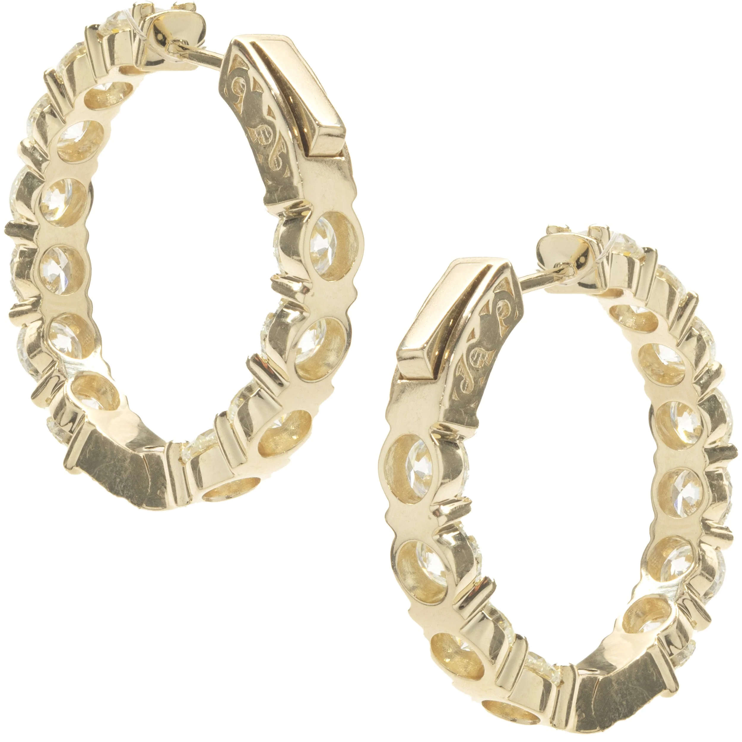 18 Karat Yellow Gold Diamond Inside Outside Hoop Earrings - Image 3