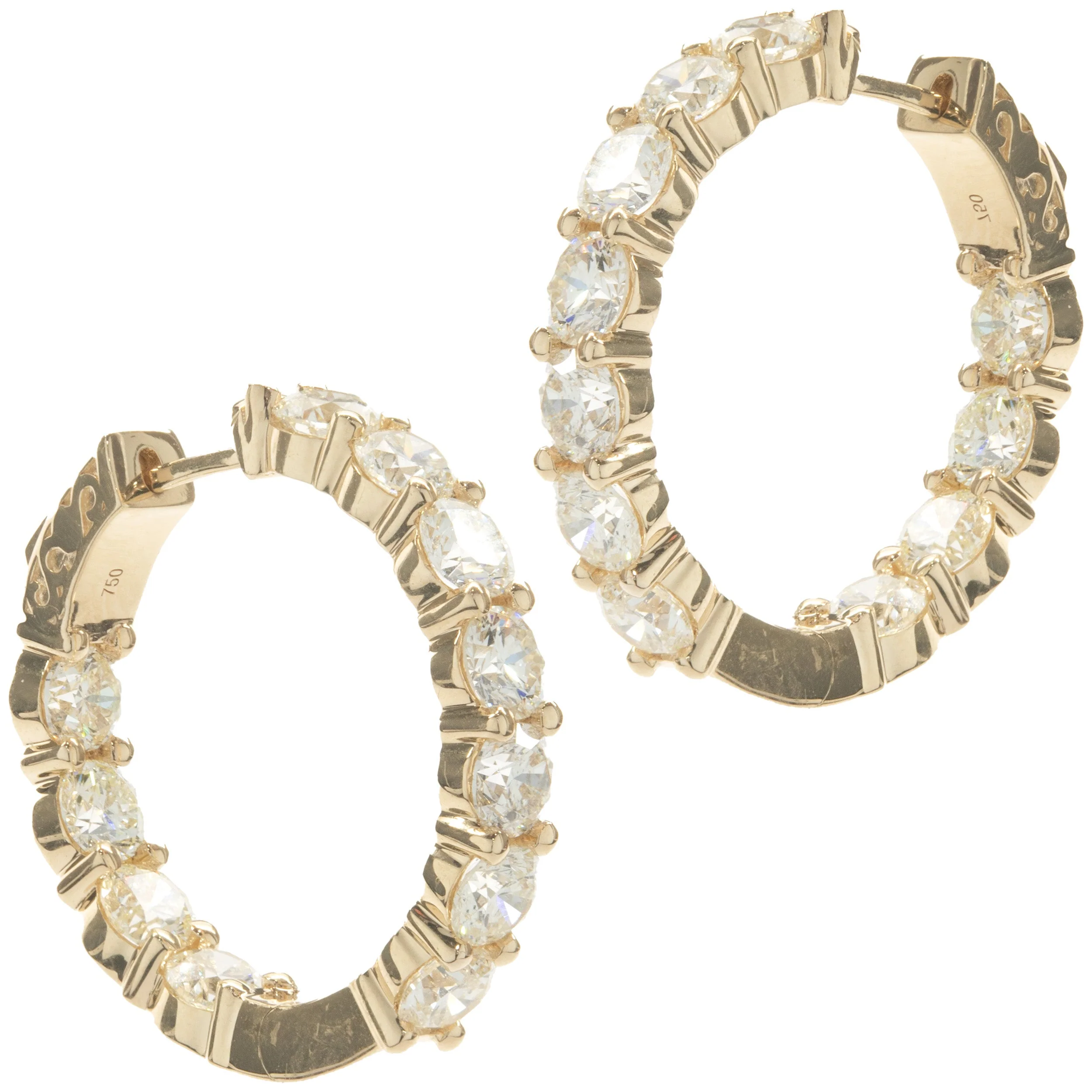 18 Karat Yellow Gold Diamond Inside Outside Hoop Earrings - Image 4