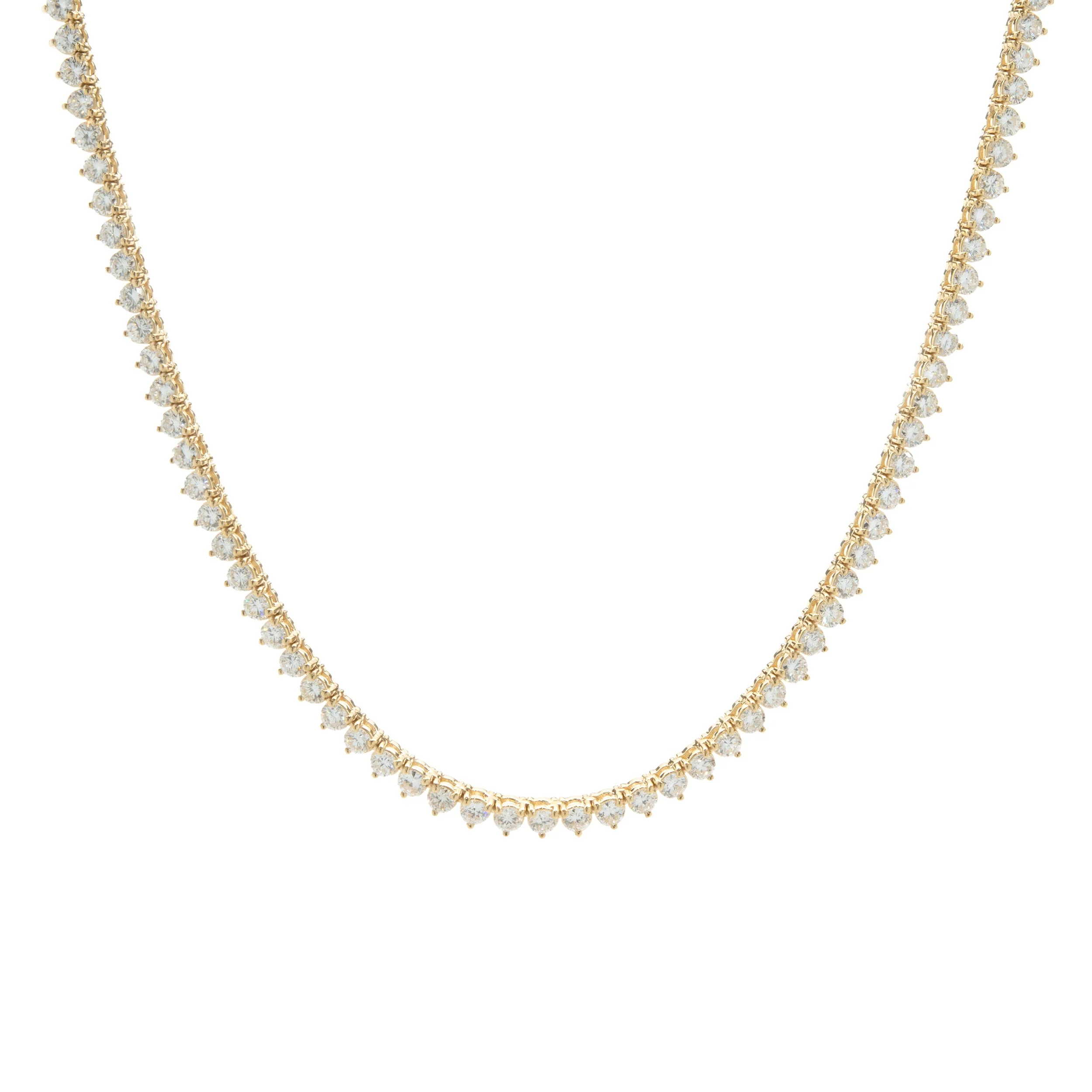 18 Karat Yellow Gold Diamond Tennis Necklace
