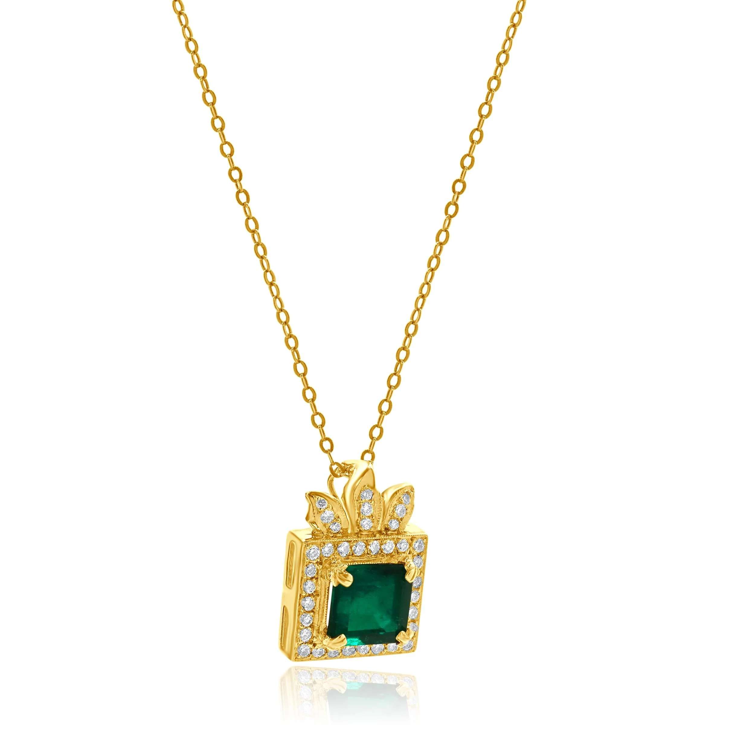 18 Karat Yellow Gold Emerald and Diamond Enhancer Necklace - Image 2