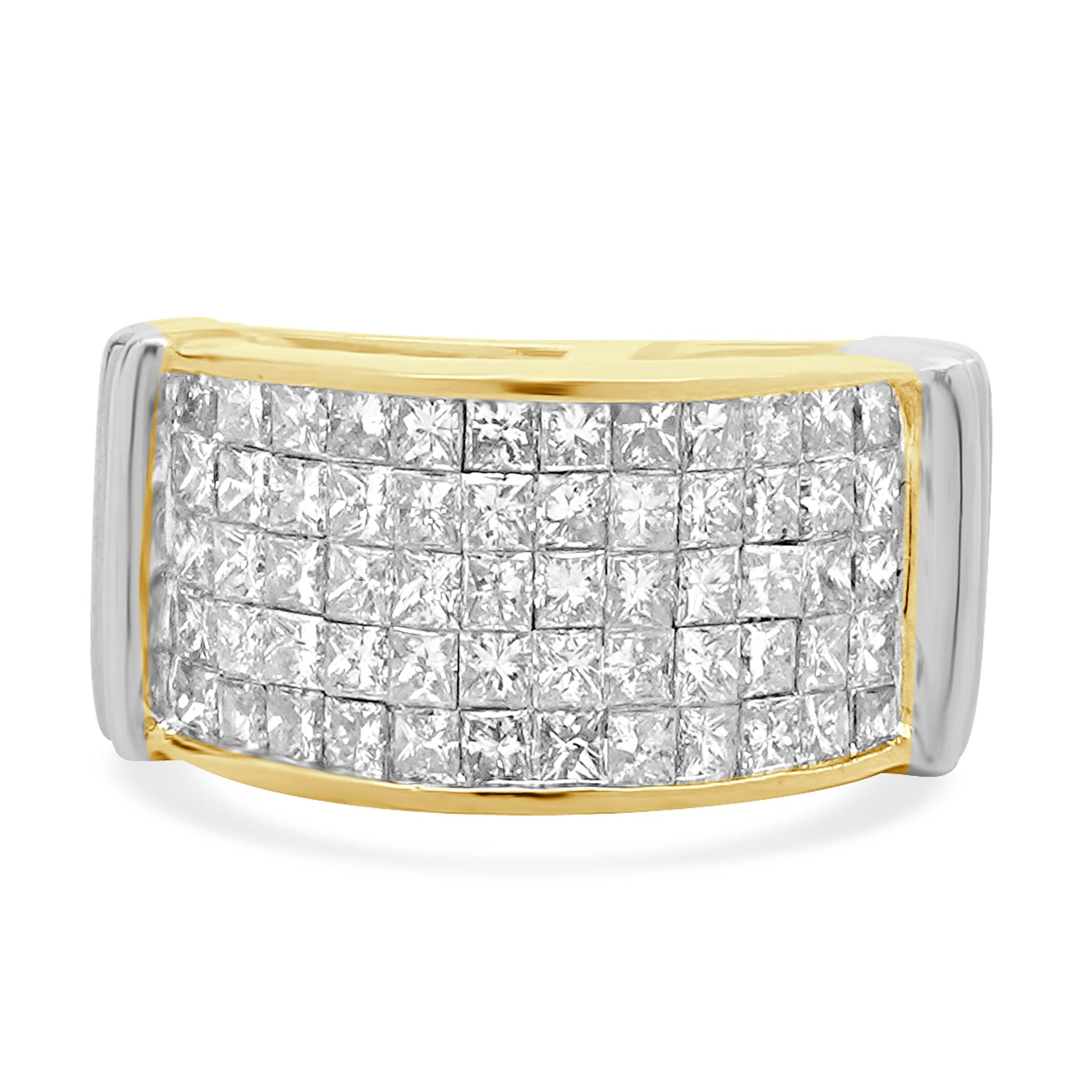 18 Karat Yellow Gold Five Row Invisible Set Diamond Ring