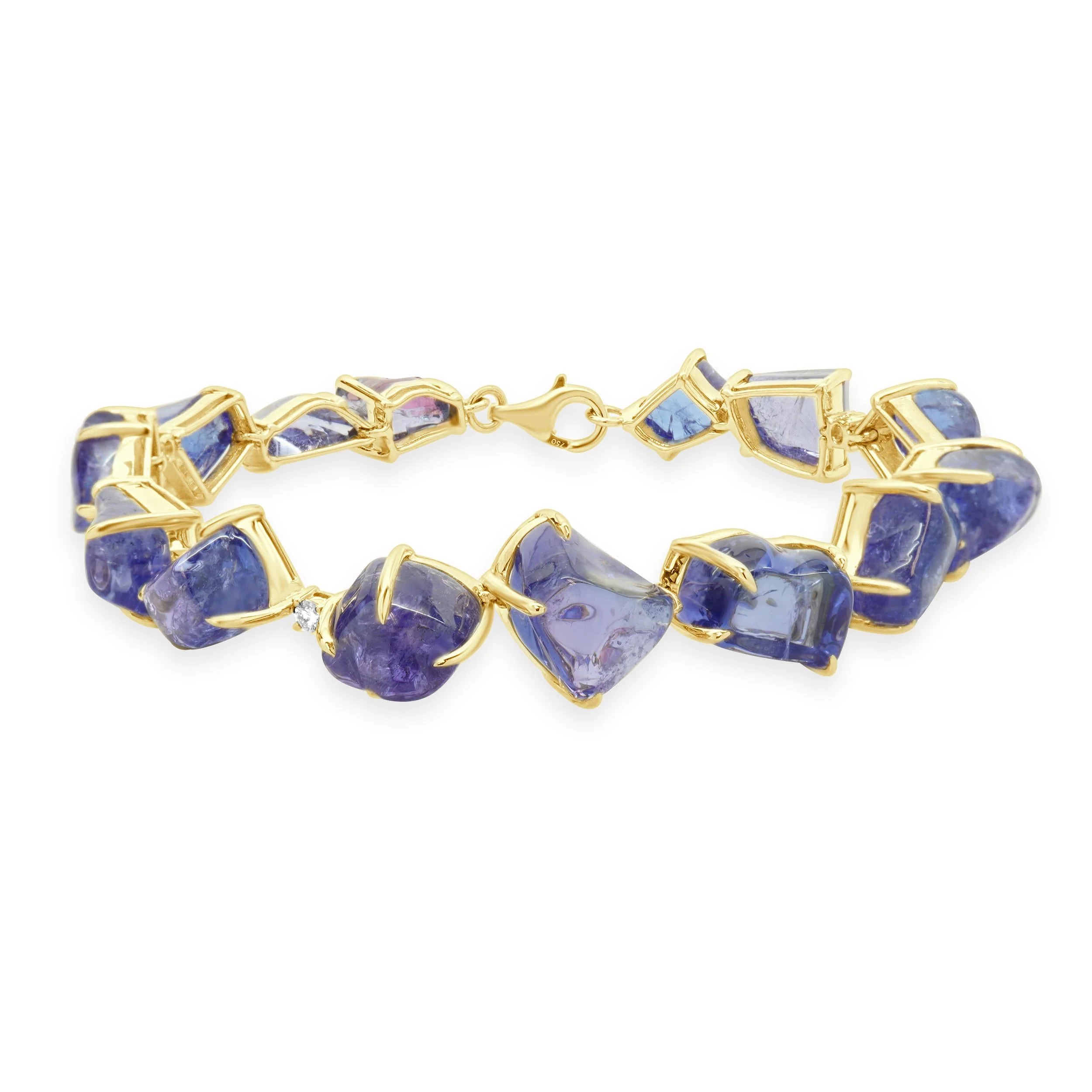 18 Karat Yellow Gold Freeform Tanzanite and Diamond Bracelet - Image 2