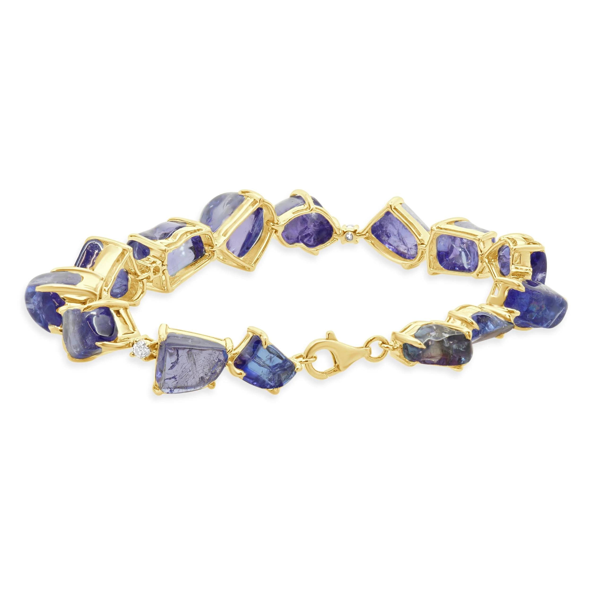 18 Karat Yellow Gold Freeform Tanzanite and Diamond Bracelet - Image 3