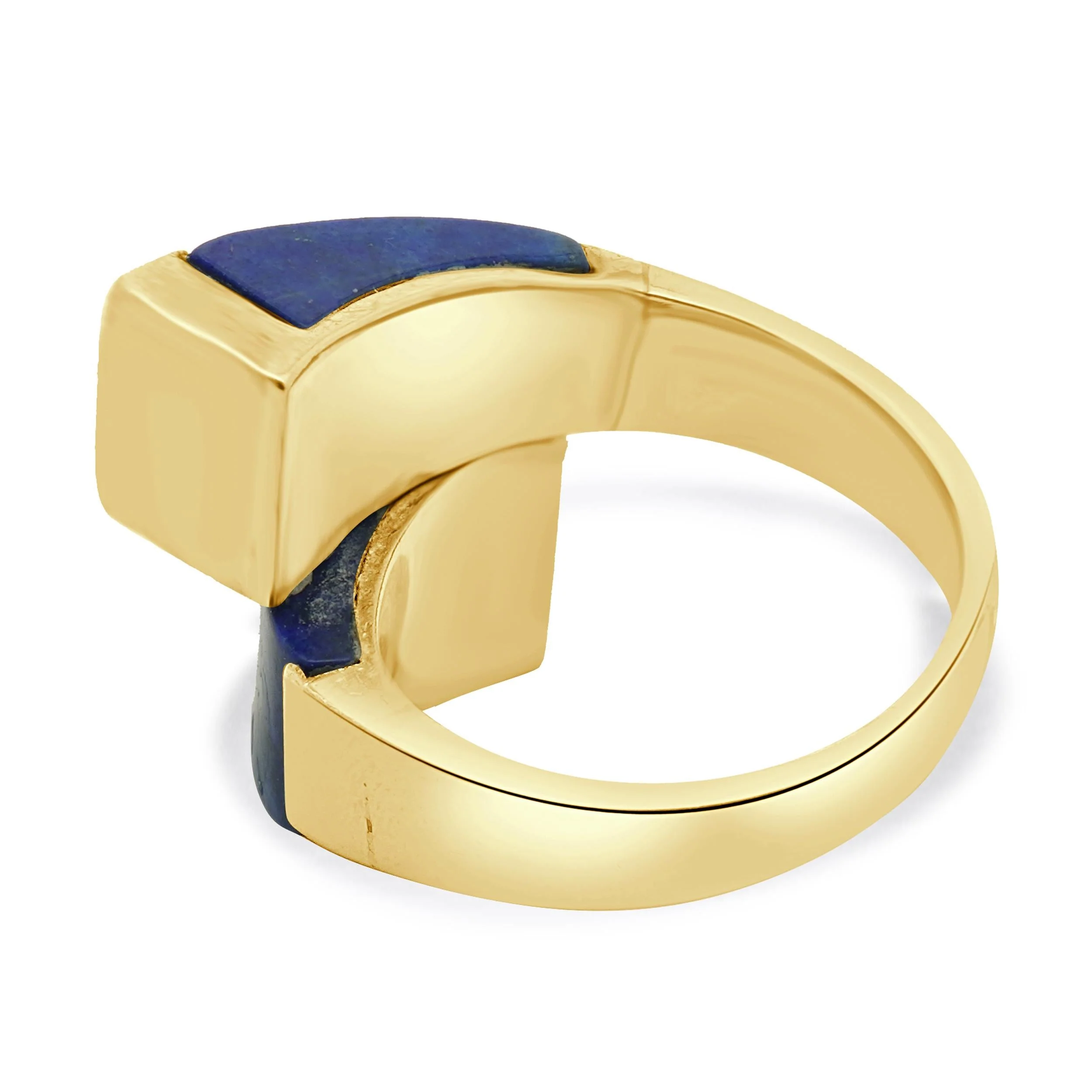 18 Karat Yellow Gold Geometric Lapis and Diamond Ring - Image 4