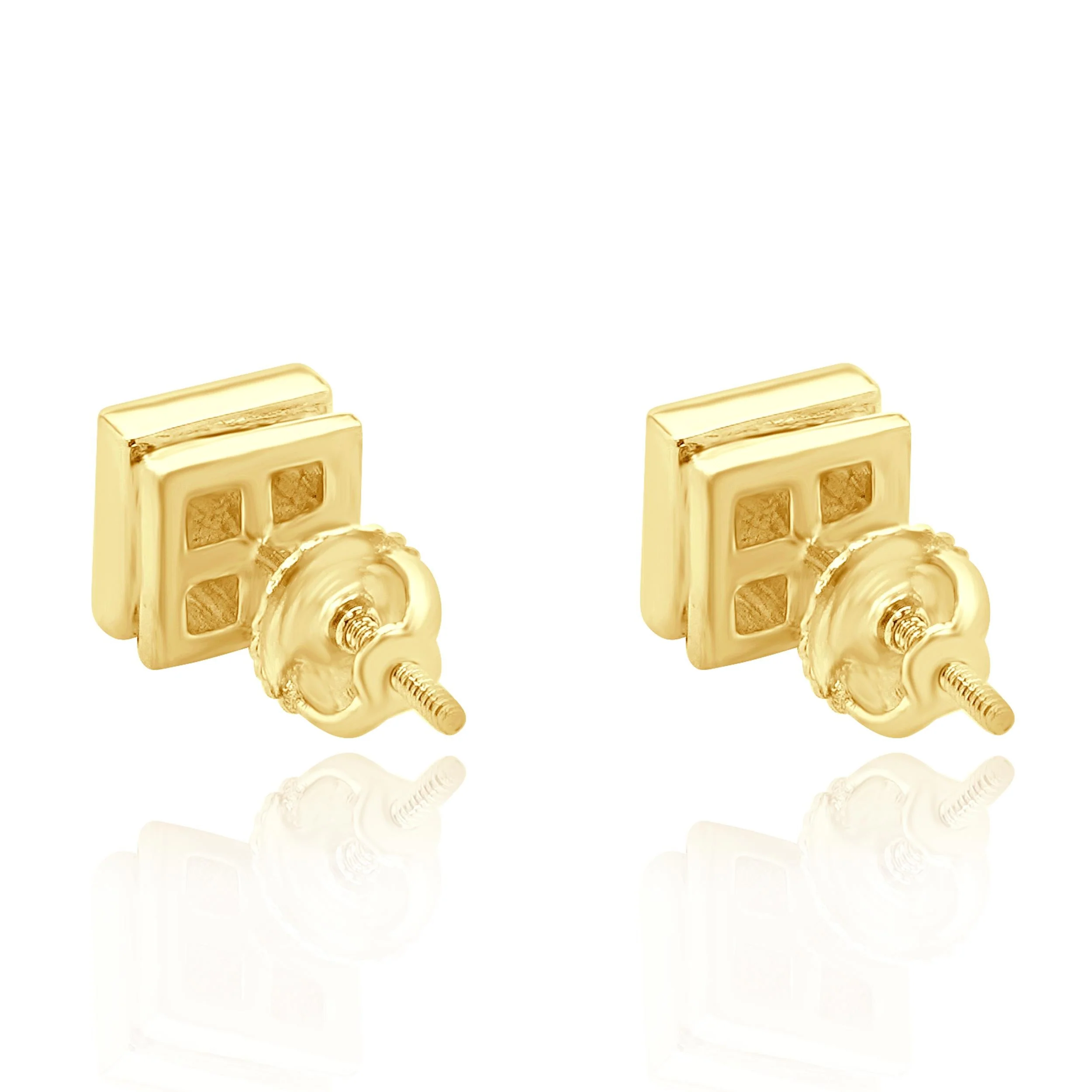18 Karat Yellow Gold Invisible Set Princess Cut Diamond Studs - Image 2