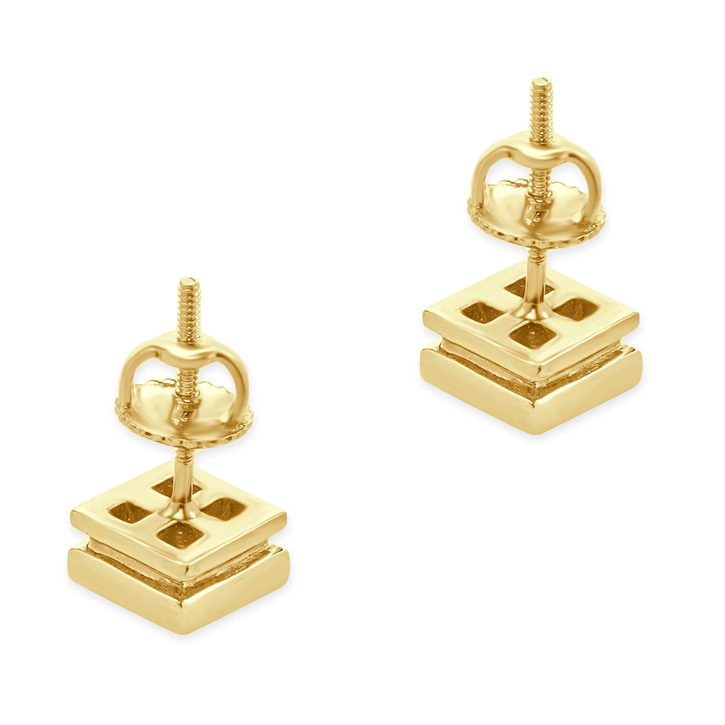 18 Karat Yellow Gold Invisible Set Princess Cut Diamond Studs - Image 3