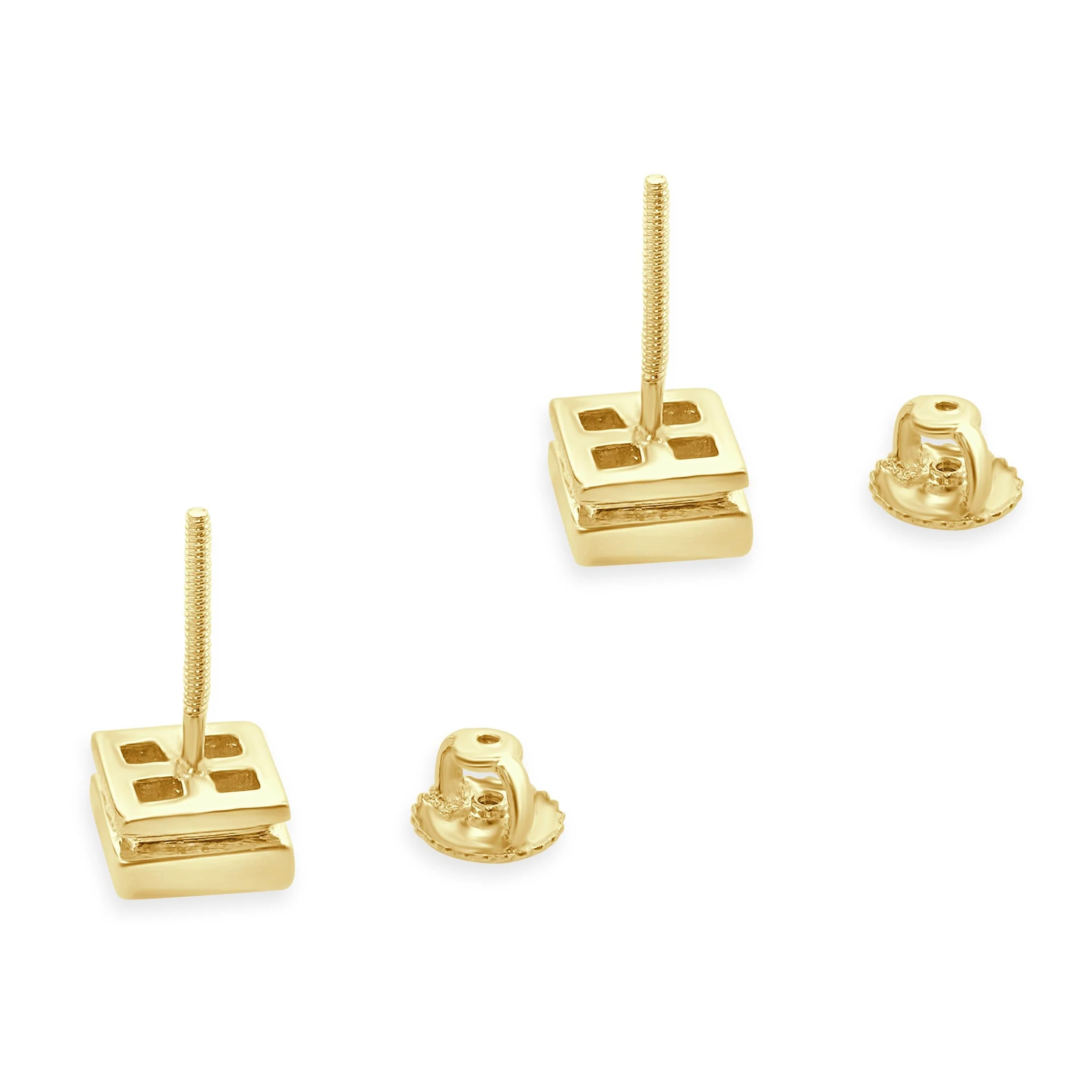 18 Karat Yellow Gold Invisible Set Princess Cut Diamond Studs - Image 4