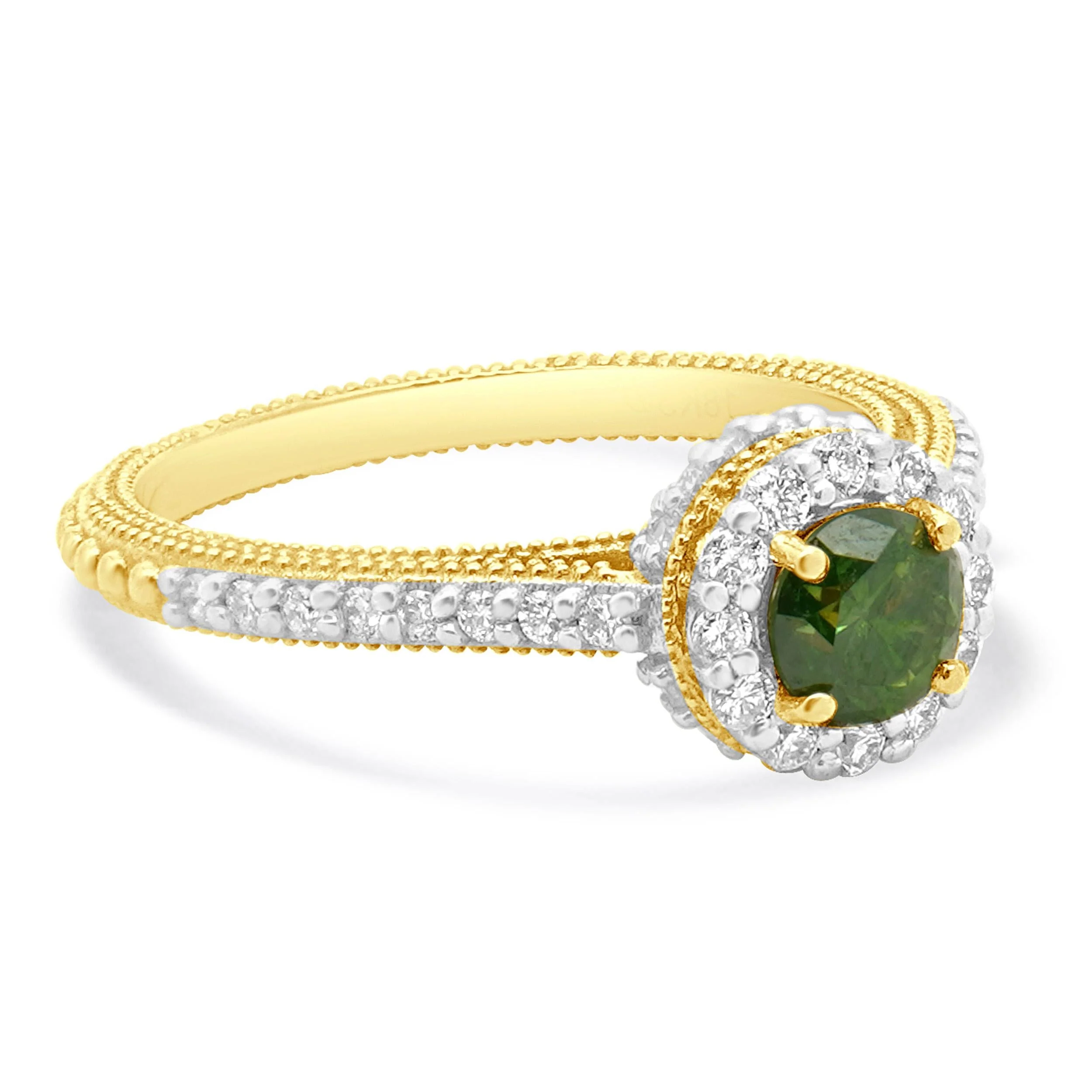 18 Karat Yellow Gold Irradiated Green Diamond Halo Ring - Image 3