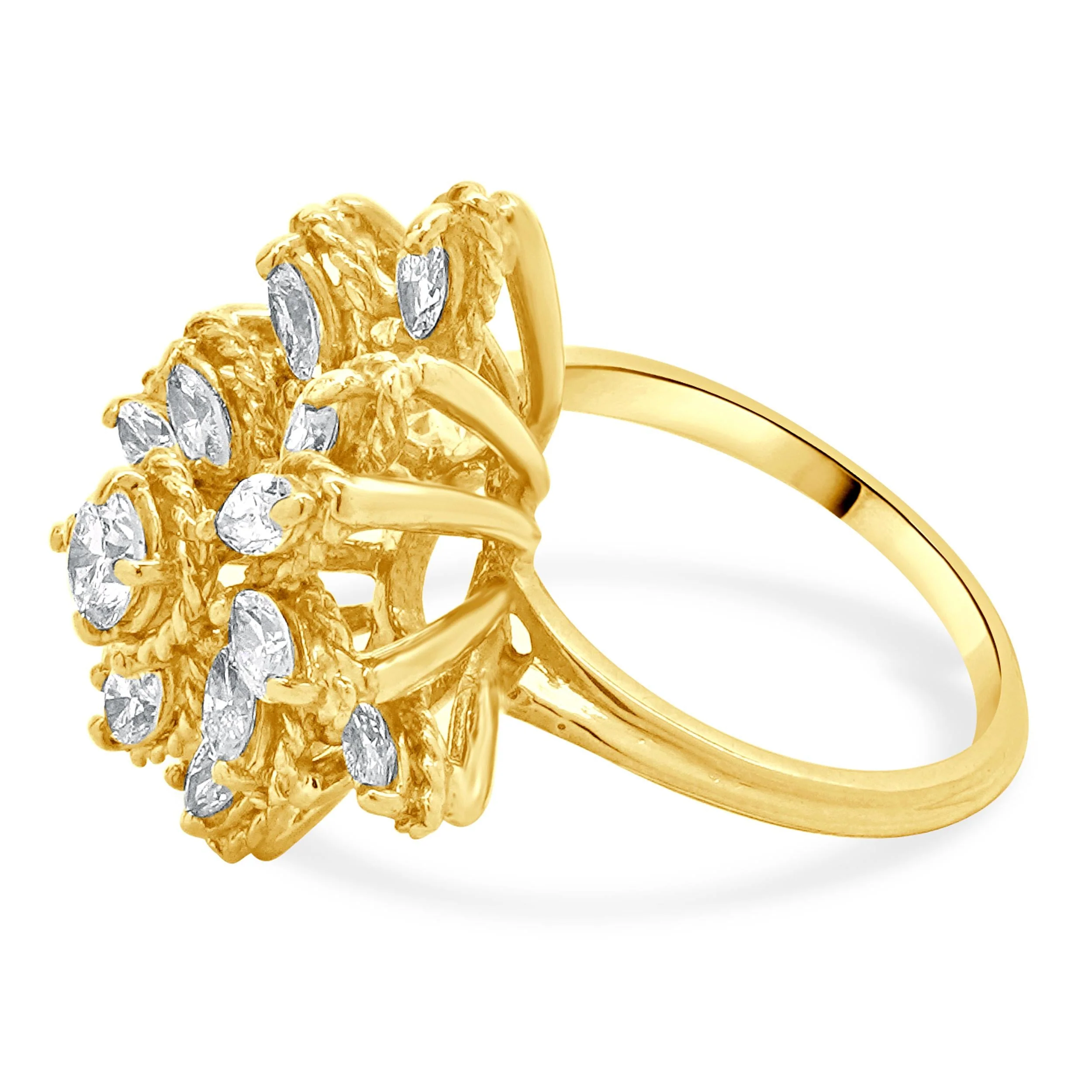 18 Karat Yellow Gold Marquise and Round Brilliant Diamond Cocktail Ring - Image 2