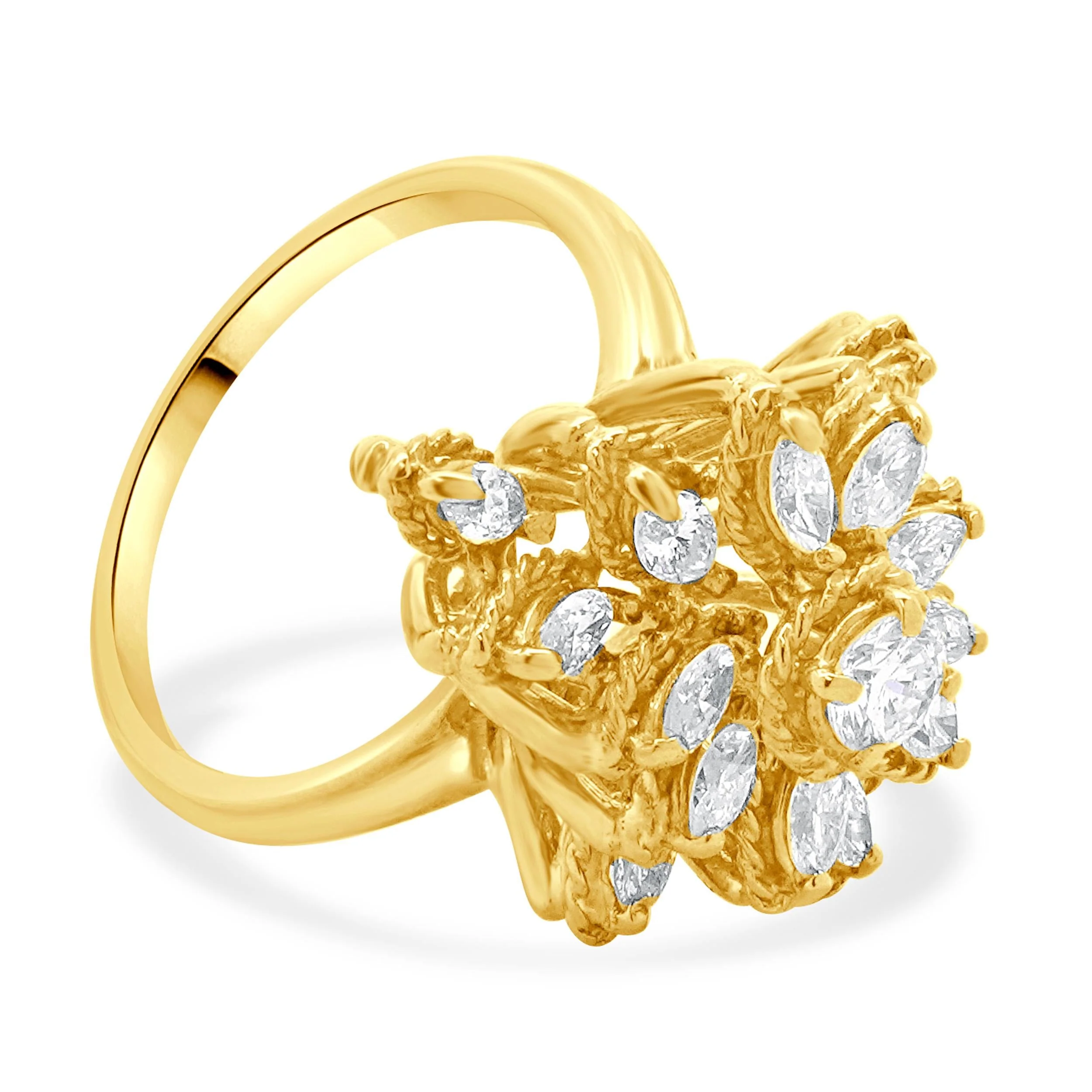 18 Karat Yellow Gold Marquise and Round Brilliant Diamond Cocktail Ring - Image 3