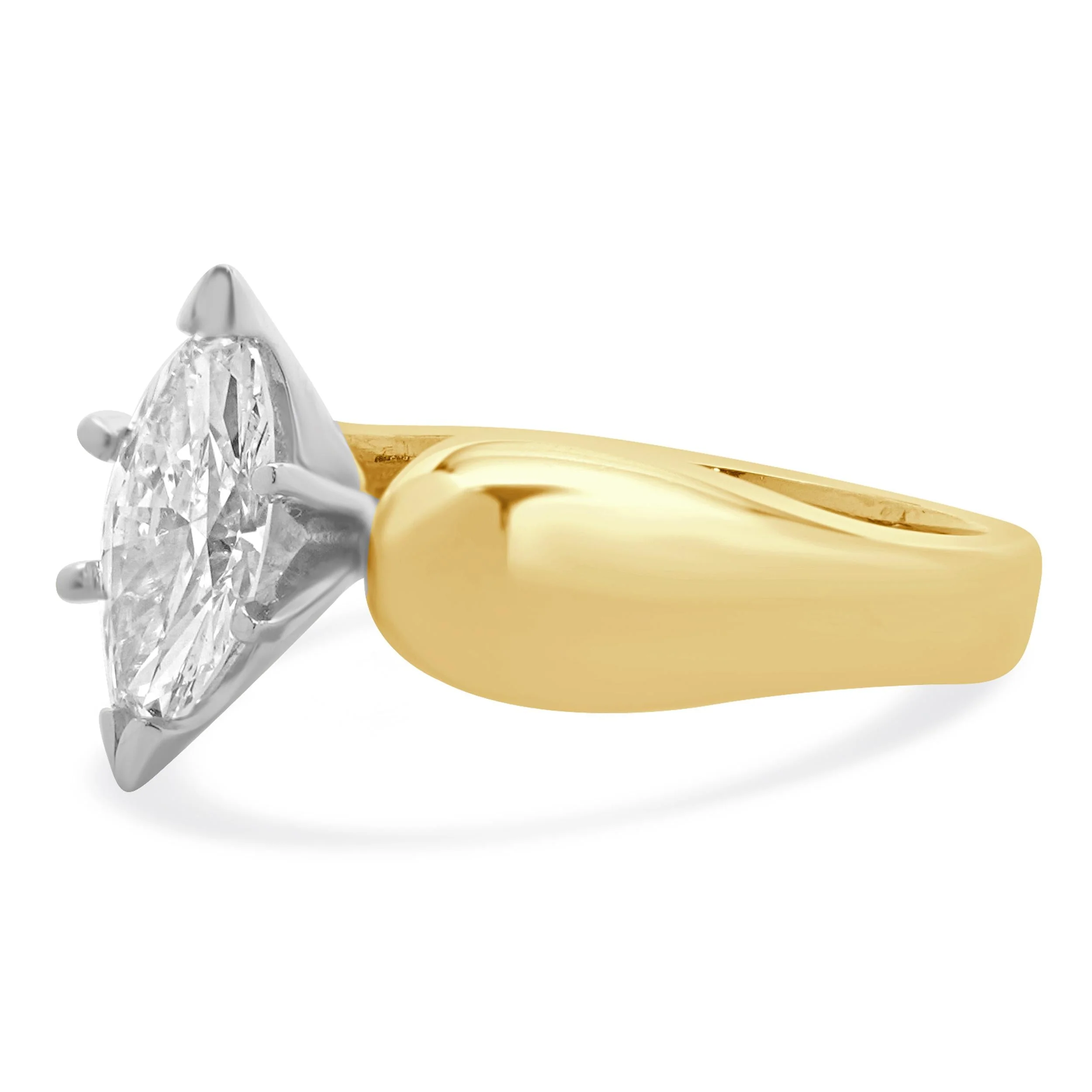 18 Karat Yellow Gold Marquise Cut Diamond Engagement Ring - Image 2
