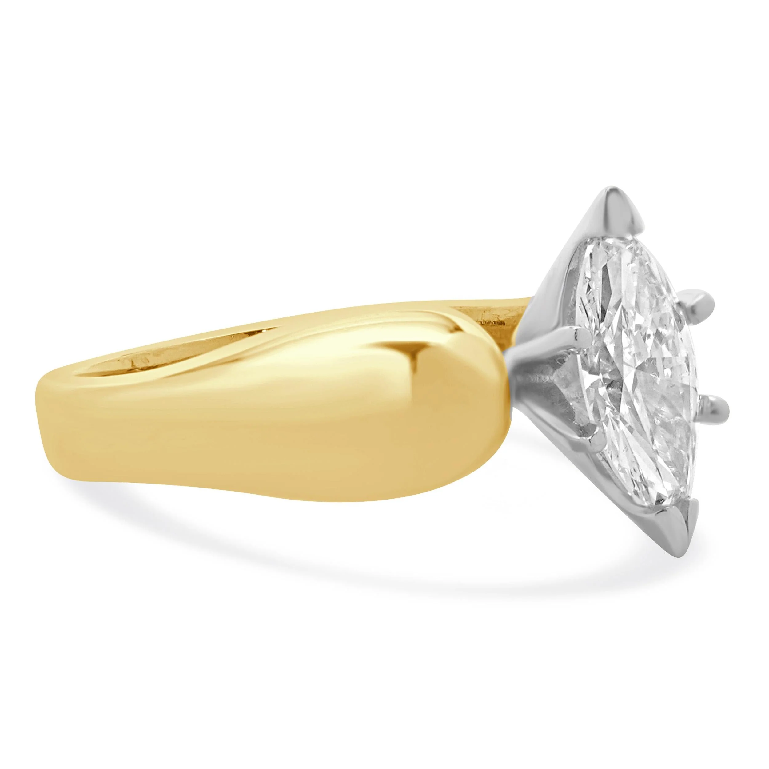 18 Karat Yellow Gold Marquise Cut Diamond Engagement Ring - Image 3