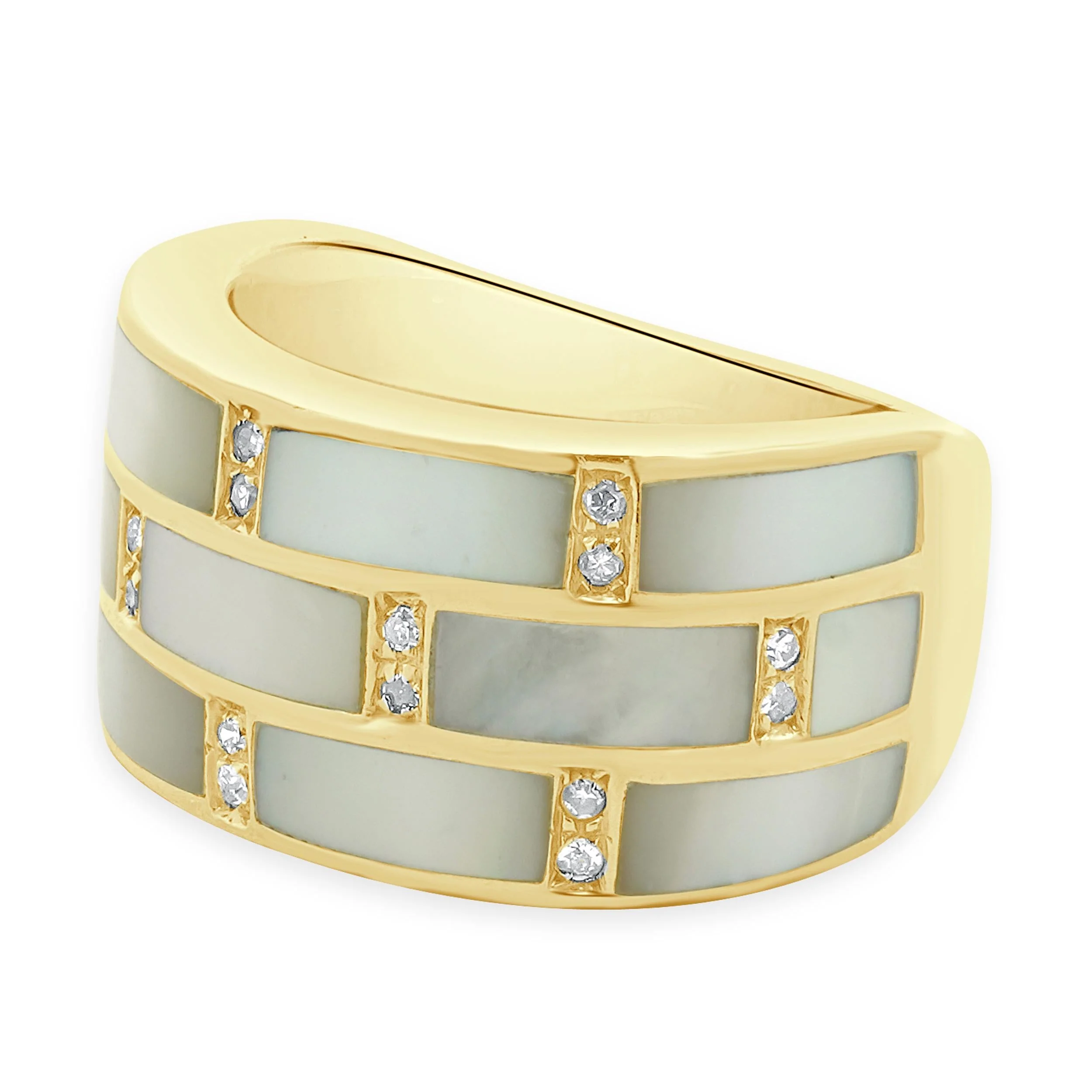 18 Karat Yellow Gold Mother of Pearl and Diamond Block Ring - Image 2