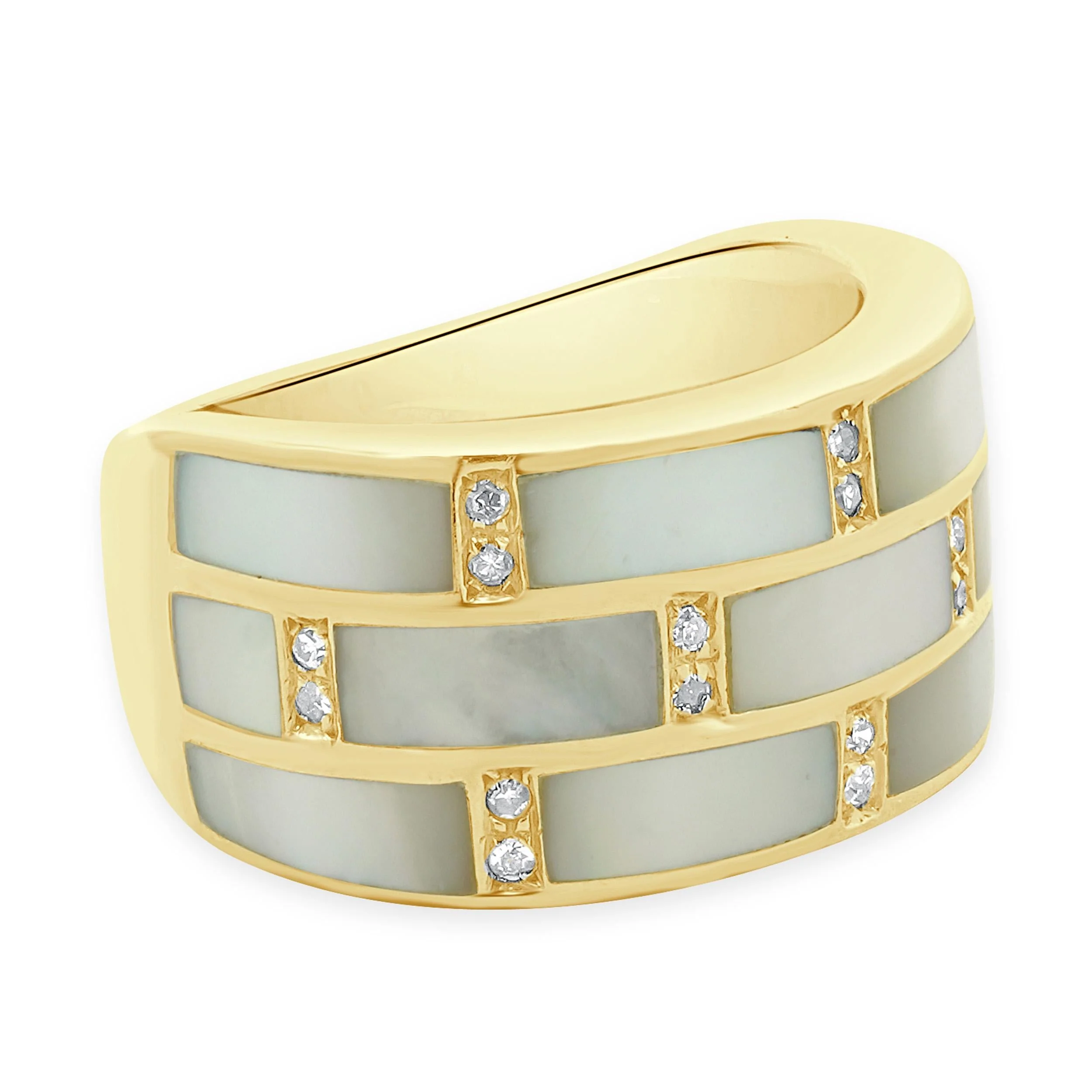 18 Karat Yellow Gold Mother of Pearl and Diamond Block Ring - Image 3