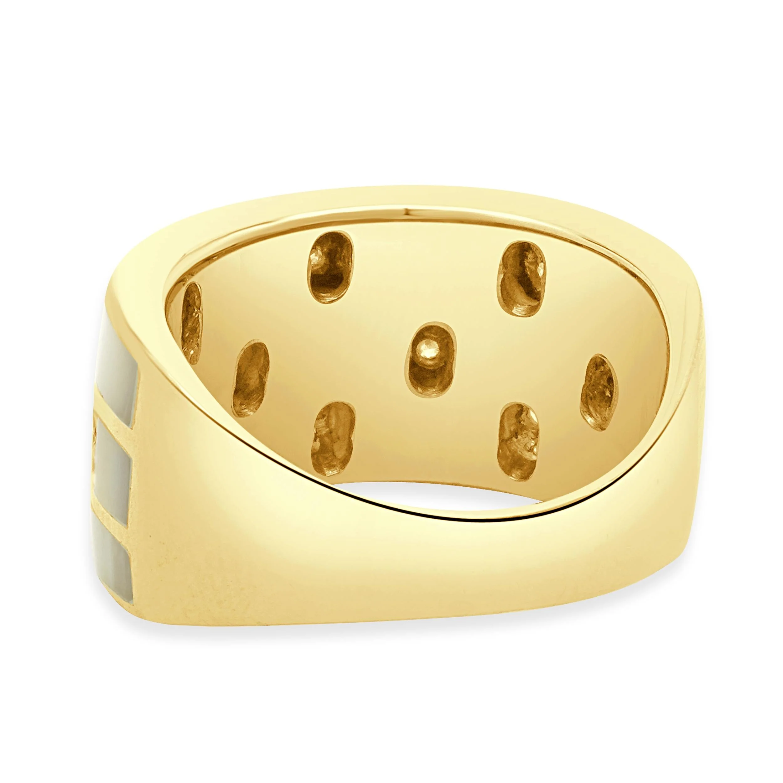 18 Karat Yellow Gold Mother of Pearl and Diamond Block Ring - Image 4