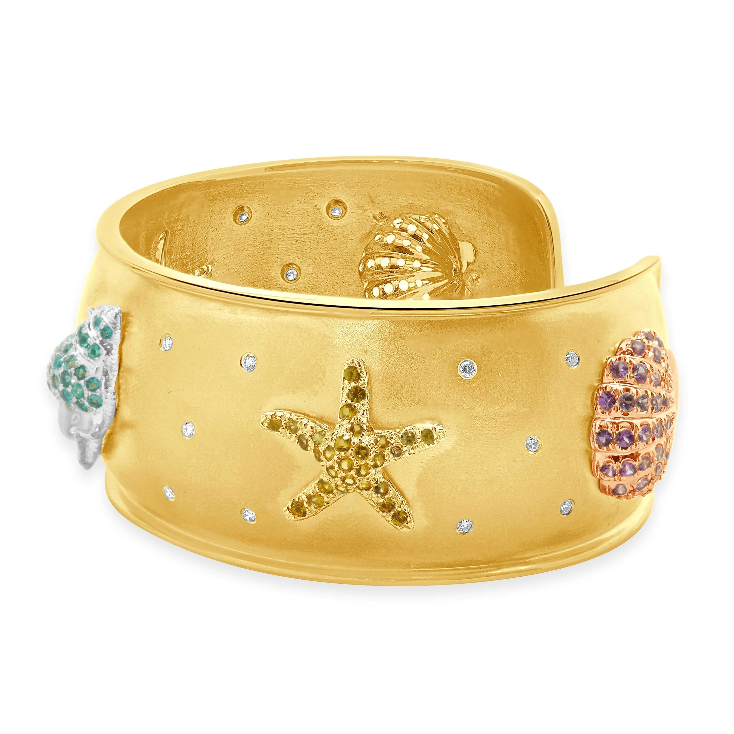 18 Karat Yellow Gold Multi Colored Sapphire and Diamond Sea Life Cuff Bracelet - Image 3