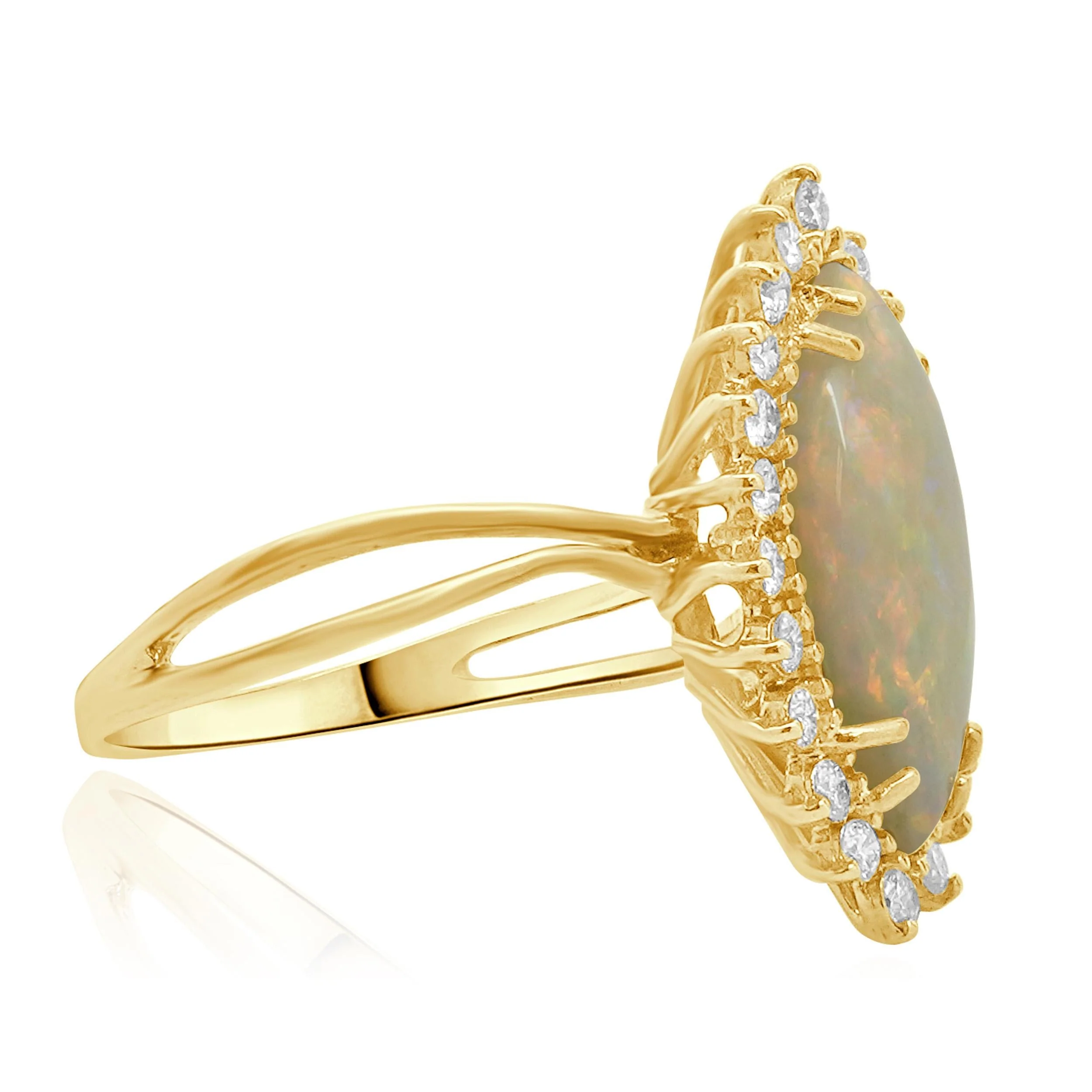 18 Karat Yellow Gold Opal and Diamond Marquise Style Ring - Image 3