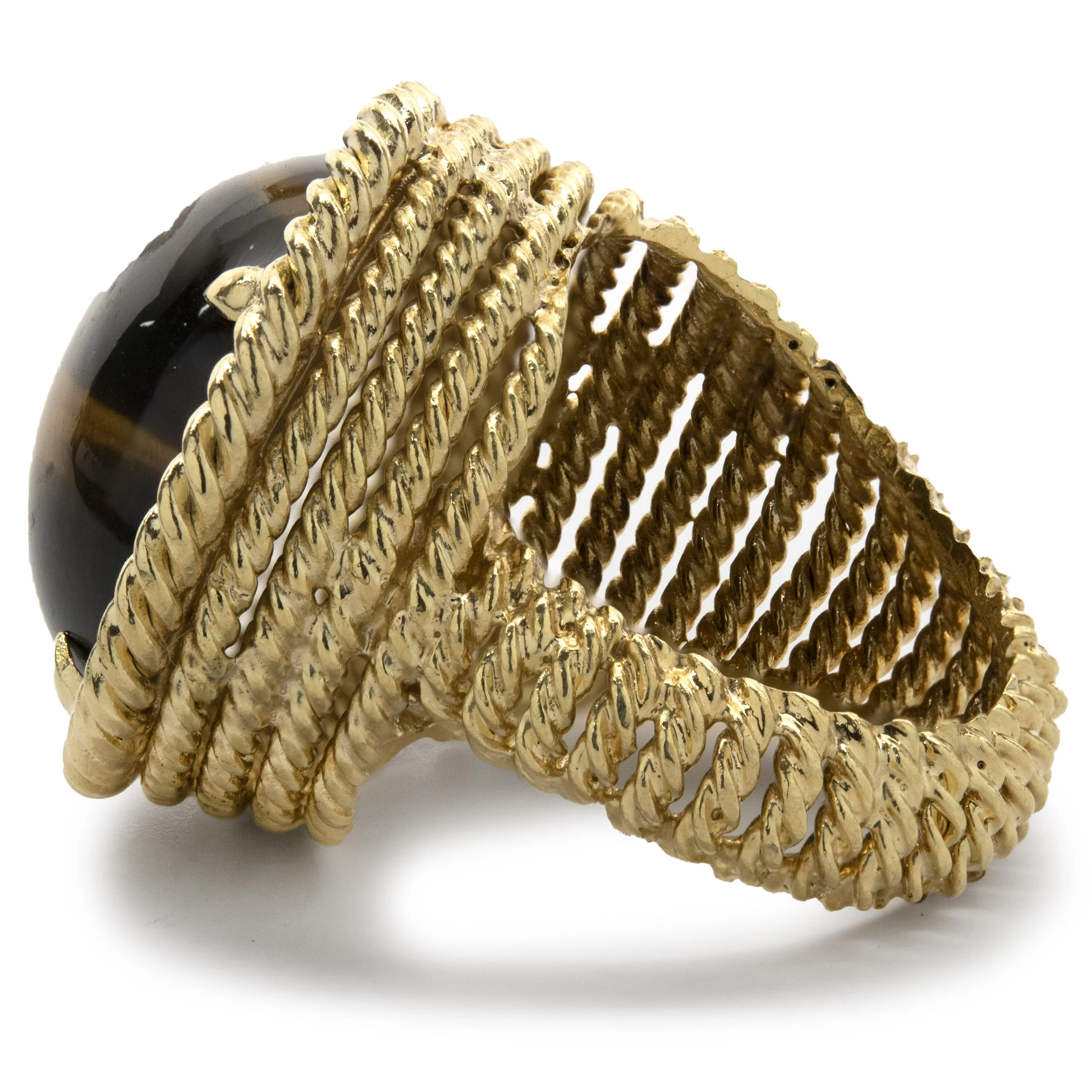 18 Karat Yellow Gold Ornate Tigers Eye Graduated Ring - Image 2