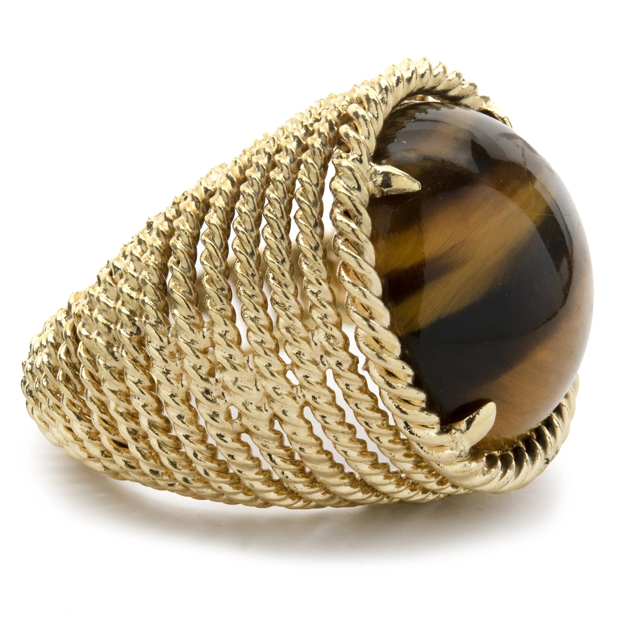 18 Karat Yellow Gold Ornate Tigers Eye Graduated Ring - Image 3