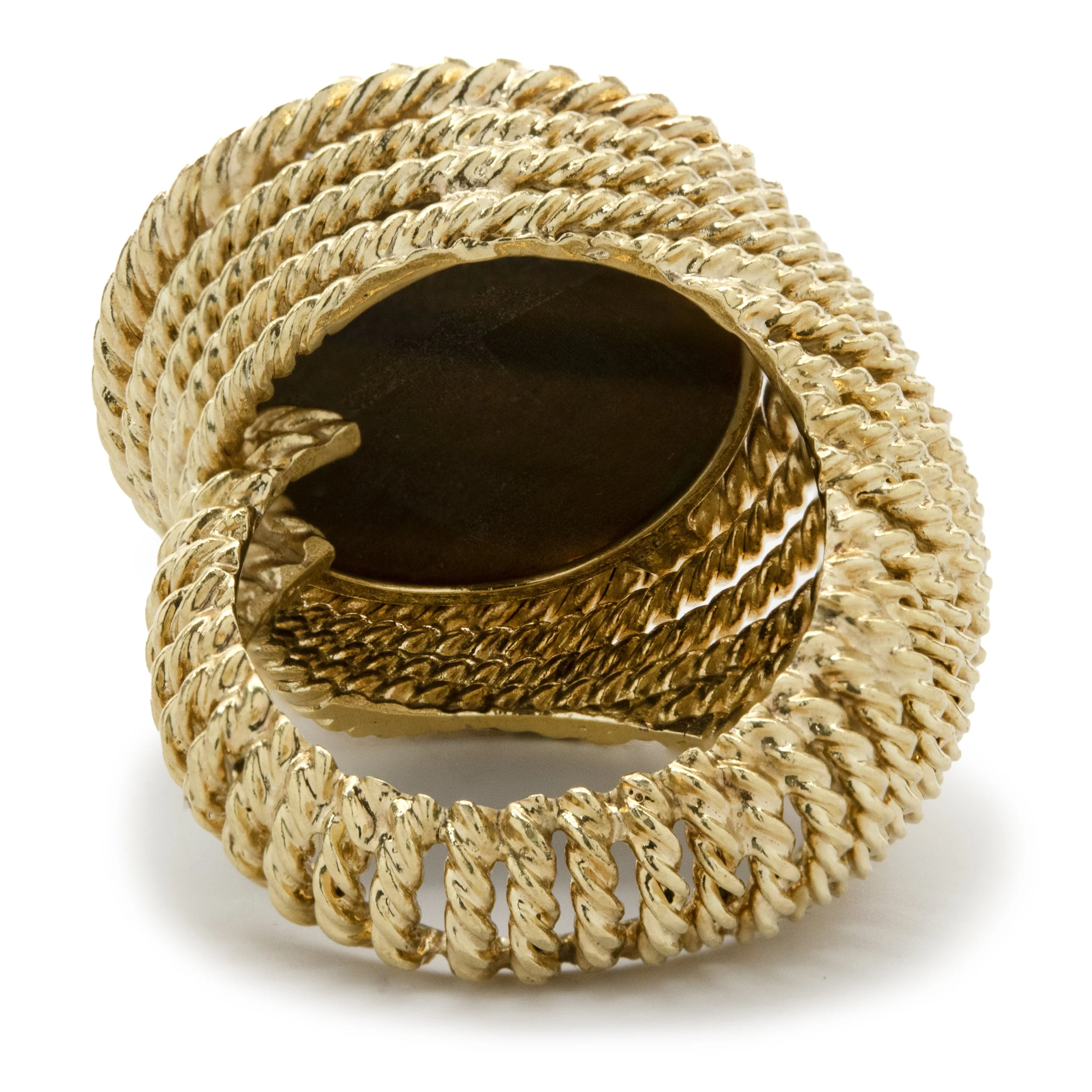 18 Karat Yellow Gold Ornate Tigers Eye Graduated Ring - Image 4