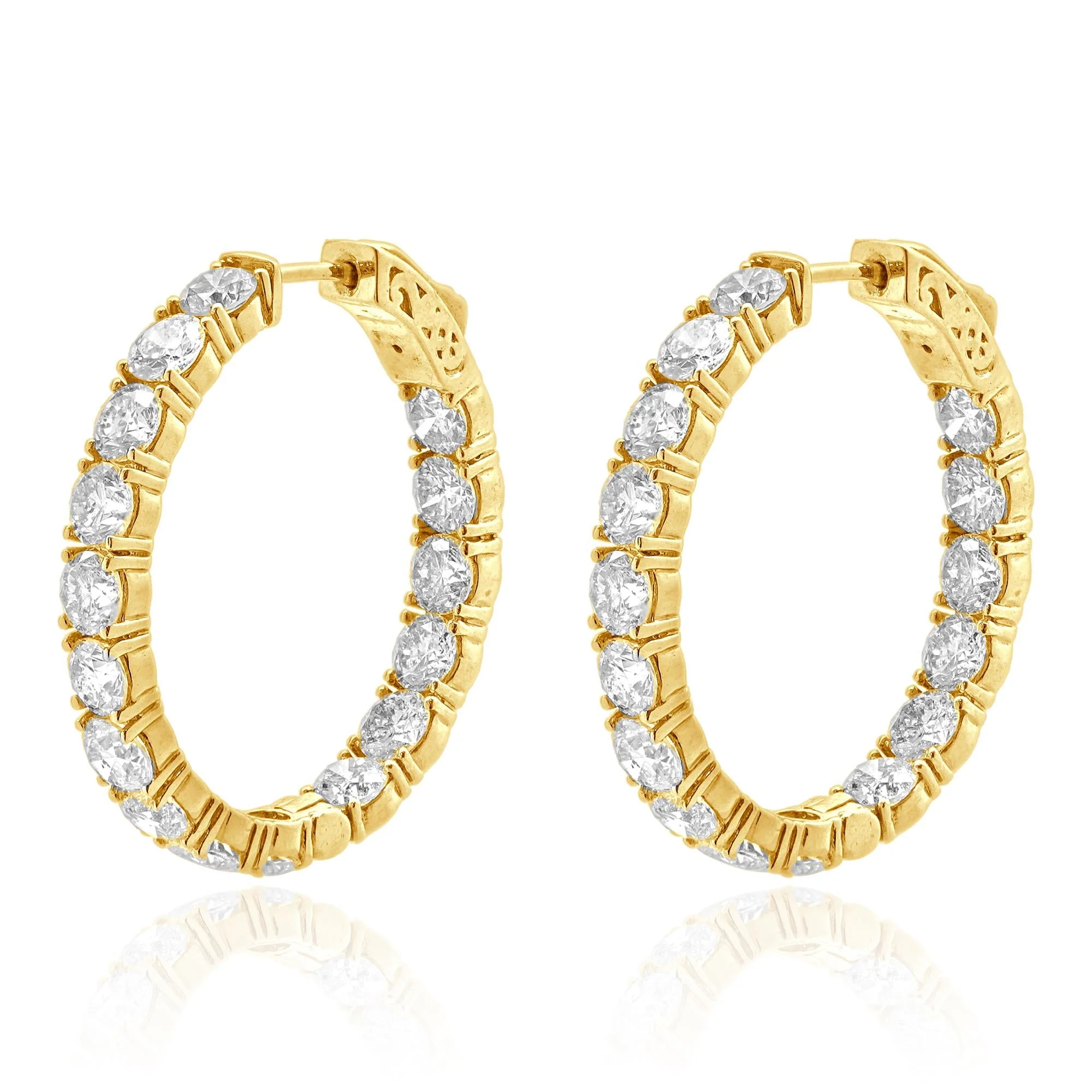 18 Karat Yellow Gold Oval Shape Diamond Inside Outside Hoop Earrings - Image 2
