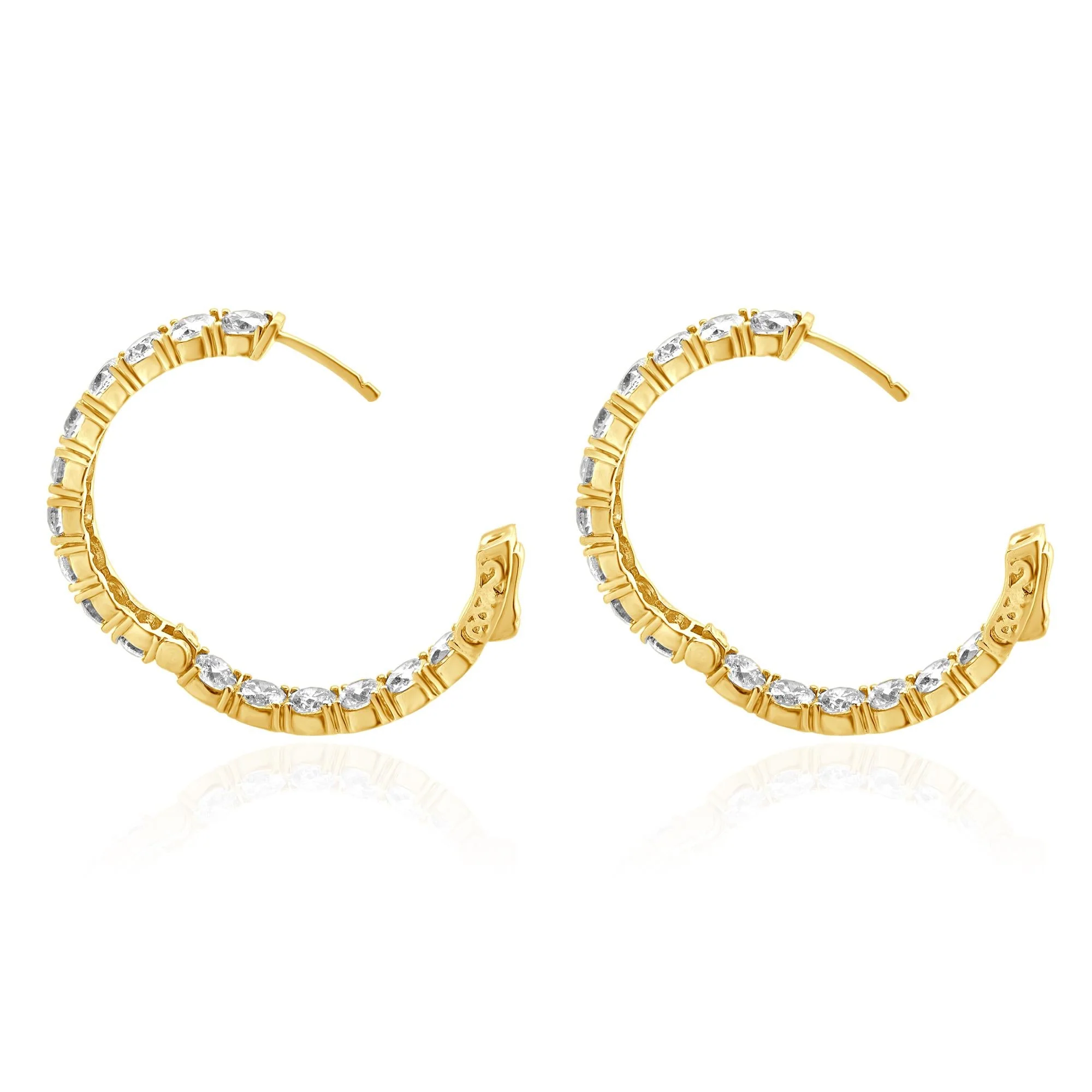 18 Karat Yellow Gold Oval Shape Diamond Inside Outside Hoop Earrings - Image 3