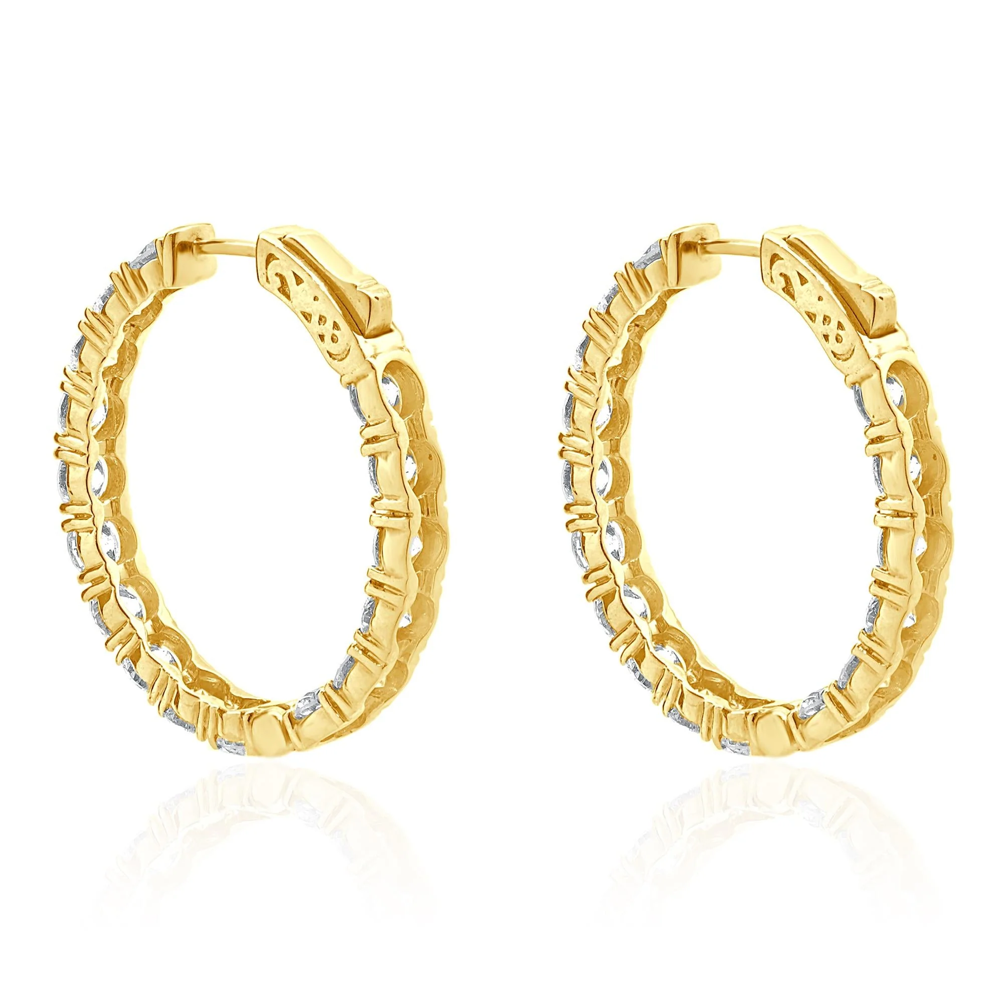 18 Karat Yellow Gold Oval Shape Diamond Inside Outside Hoop Earrings - Image 4