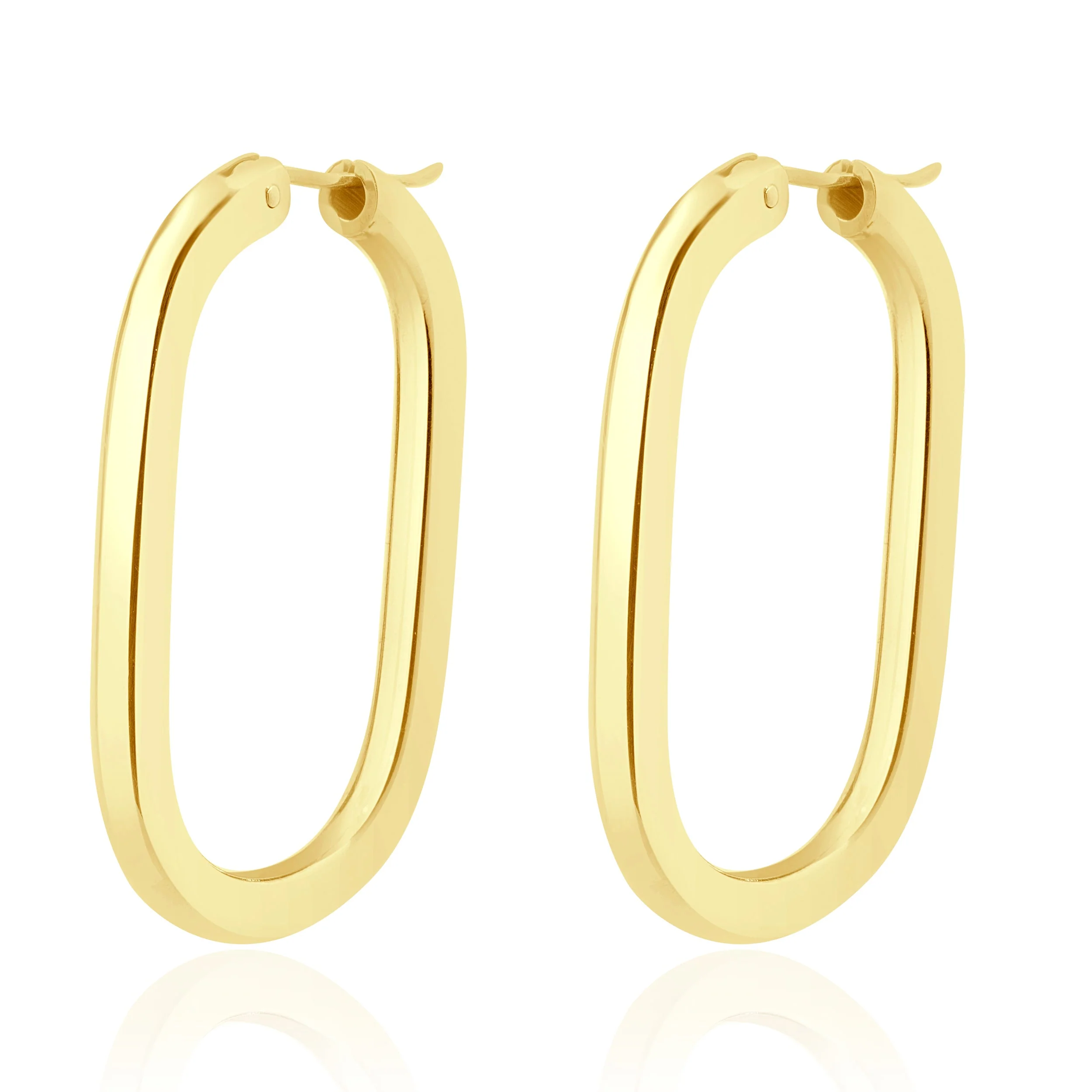 18 Karat Yellow Gold Oval Tube Hoop Earrings