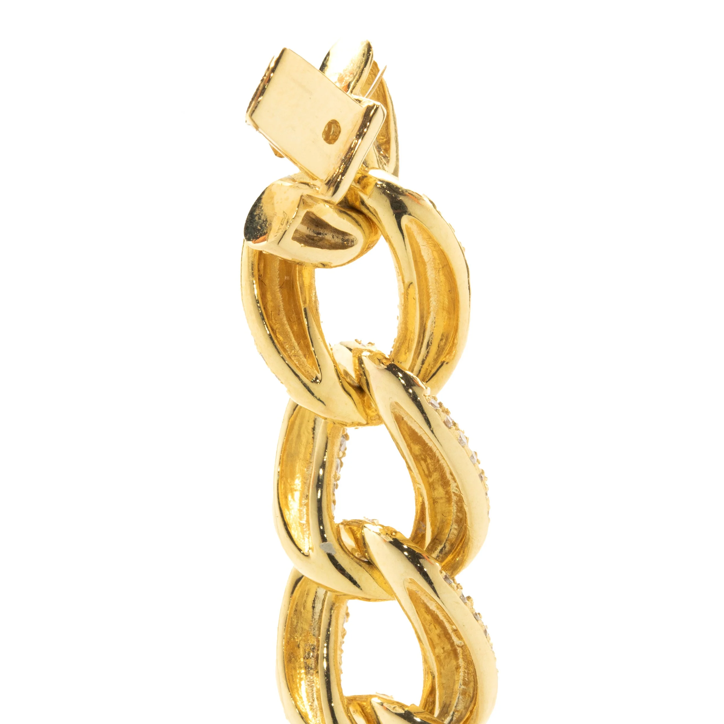 18 Karat Yellow Gold Pave Diamond Cuban Link Bracelet - Image 3
