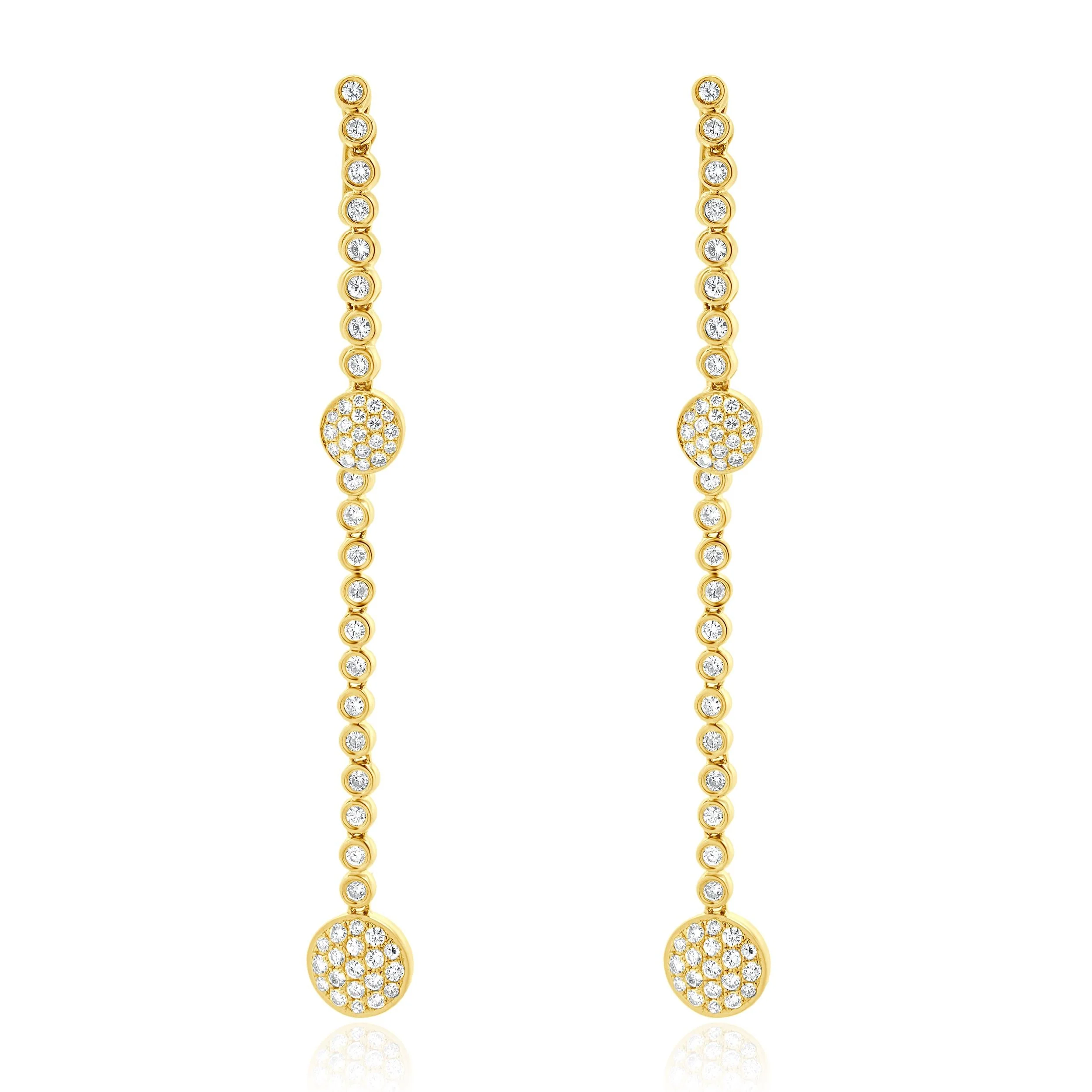 18 Karat Yellow Gold Pave Diamond Disc Drop Earrings