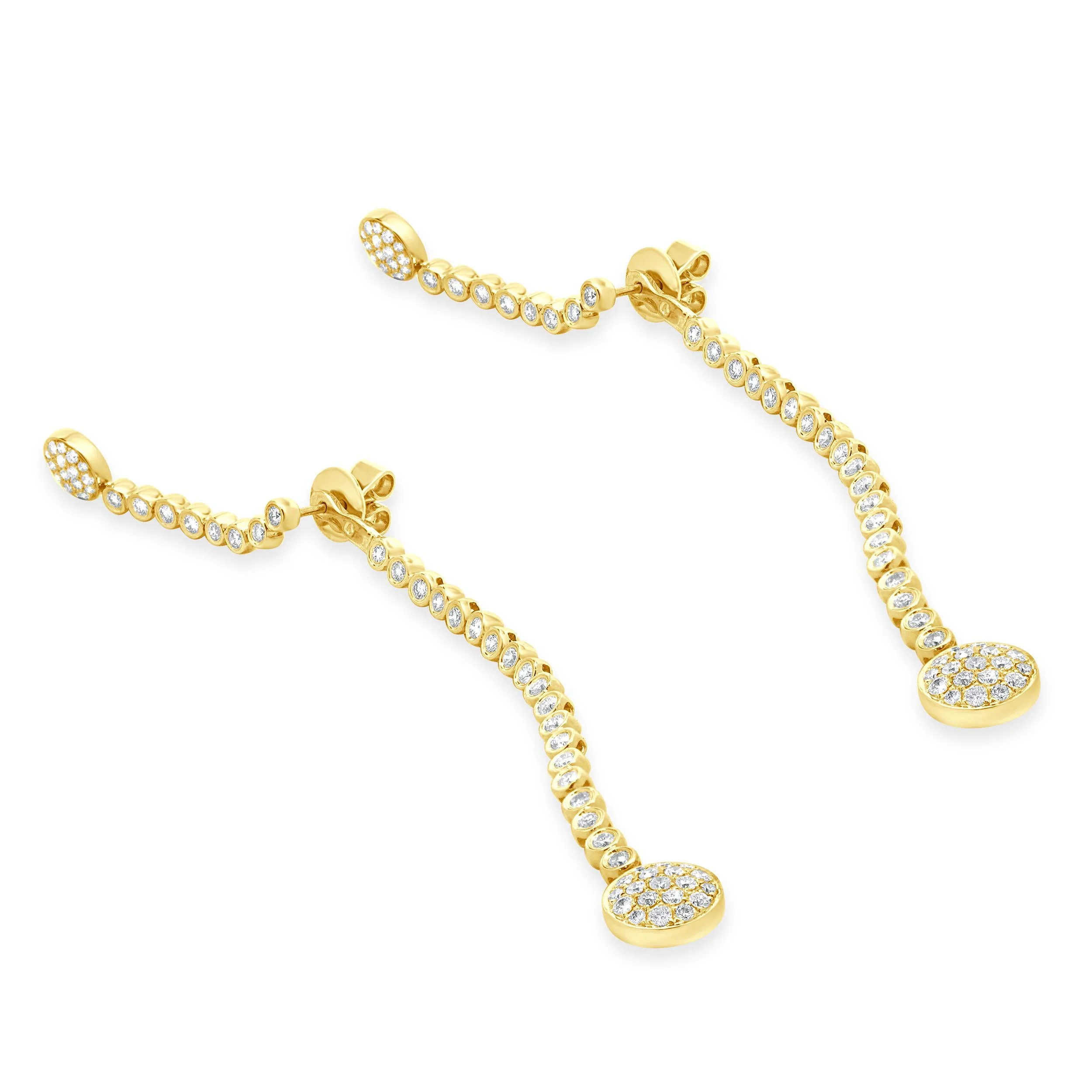 18 Karat Yellow Gold Pave Diamond Disc Drop Earrings - Image 2