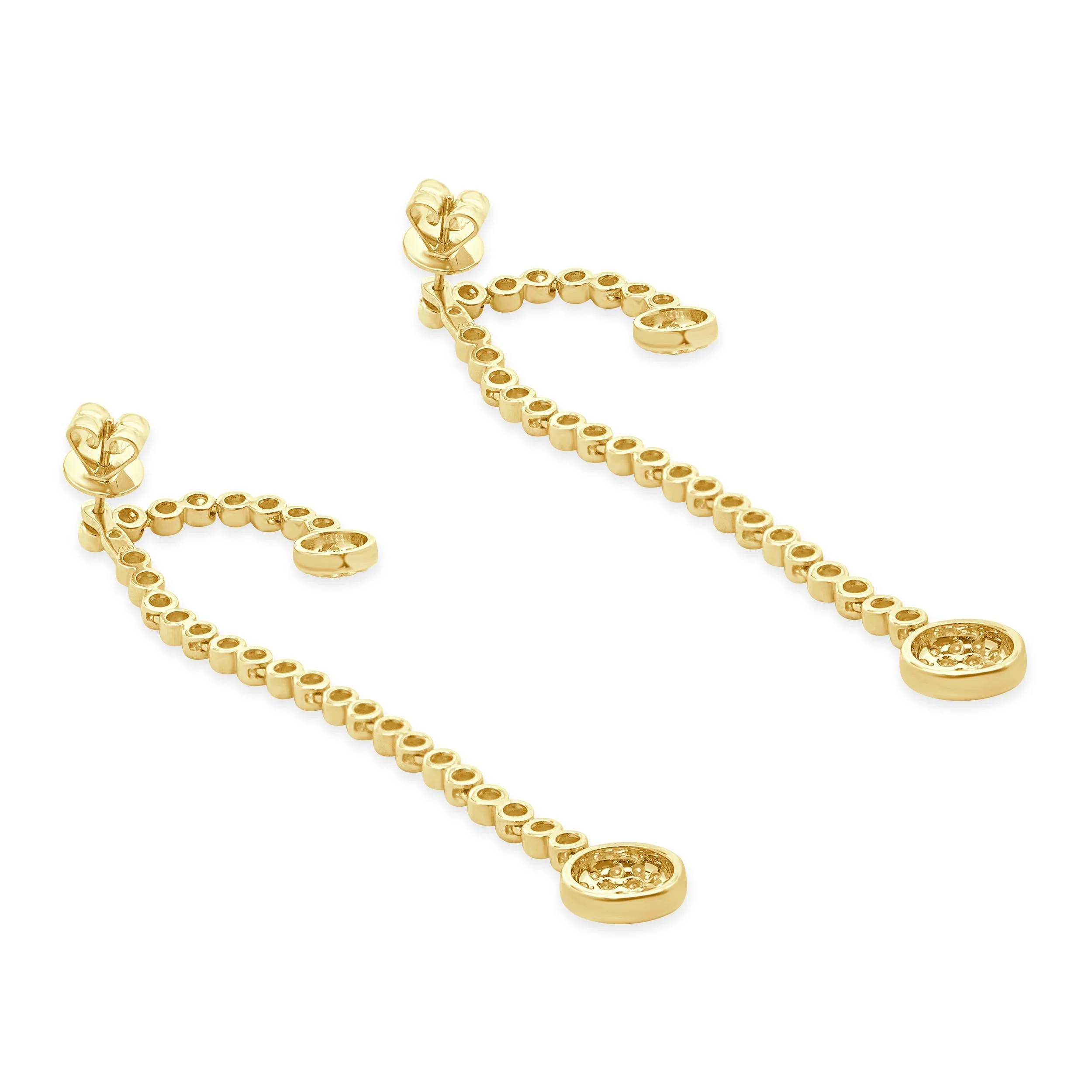 18 Karat Yellow Gold Pave Diamond Disc Drop Earrings - Image 3
