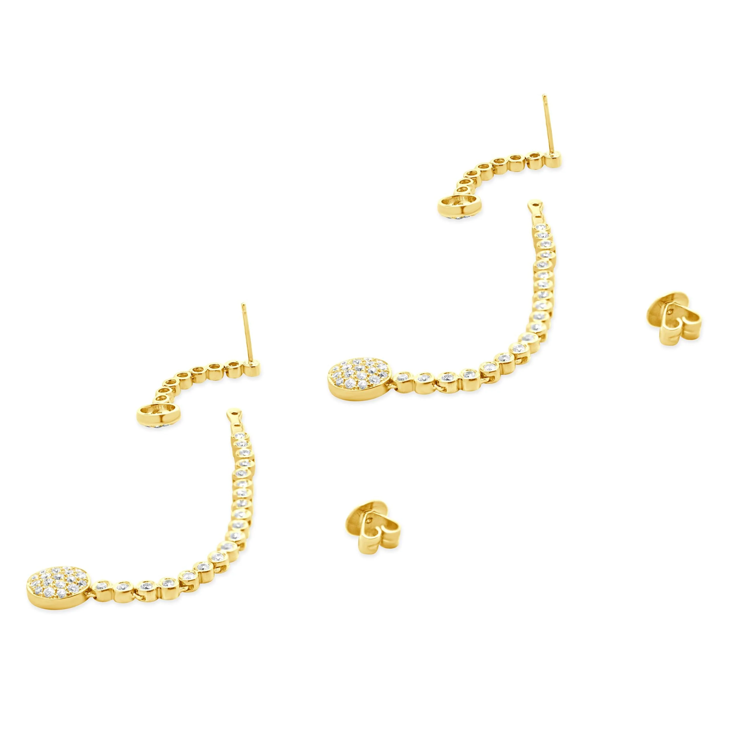 18 Karat Yellow Gold Pave Diamond Disc Drop Earrings - Image 4