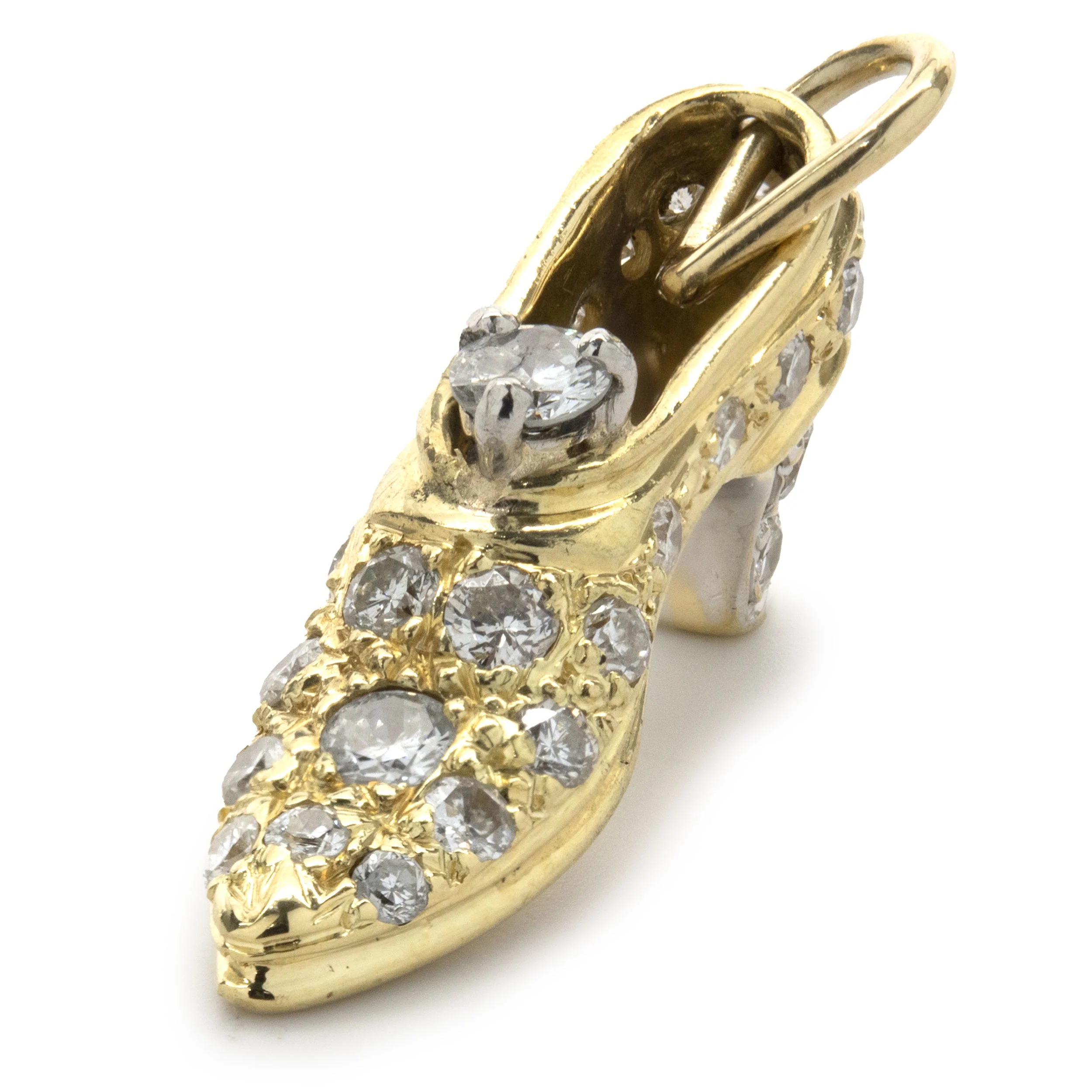 18 Karat Yellow Gold Pave Diamond High Heel Pendant - Image 2